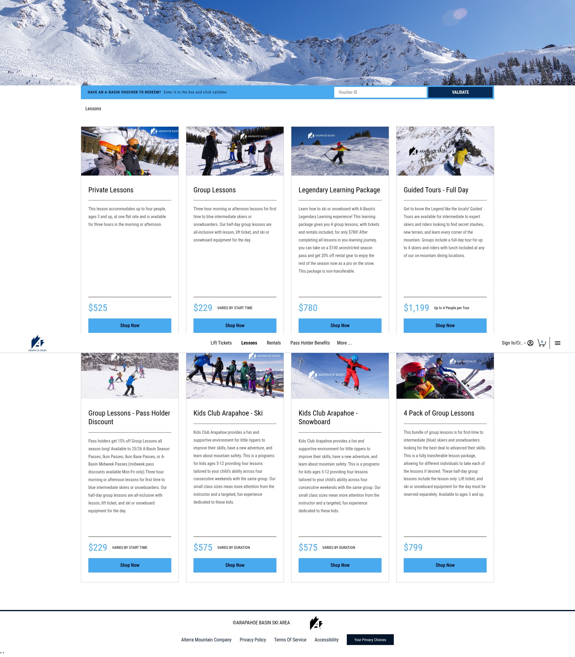 Screenshot of store.arapahoebasin.com