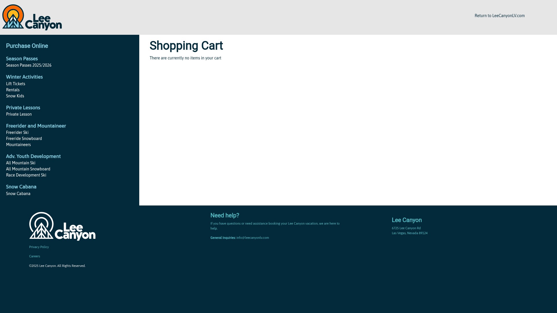 Screenshot of store.leecanyonlv.com