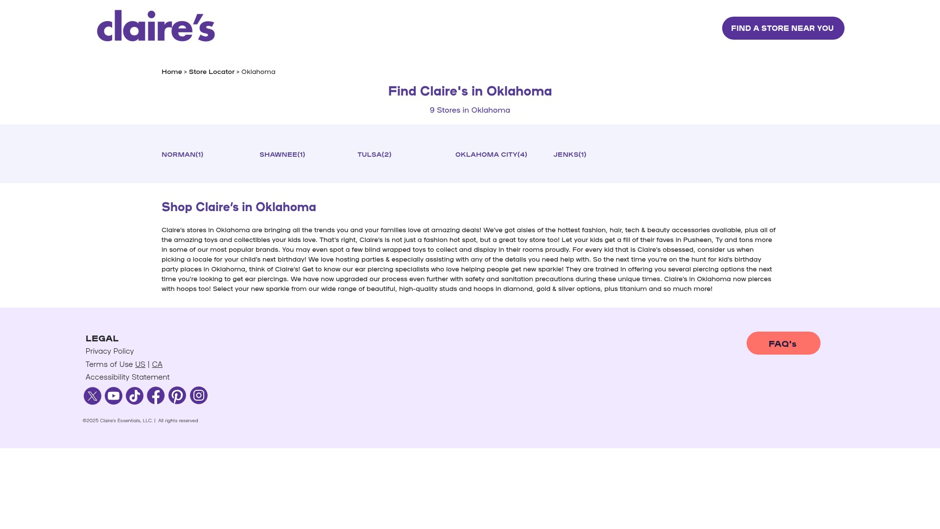 Screenshot of stores.claires.com