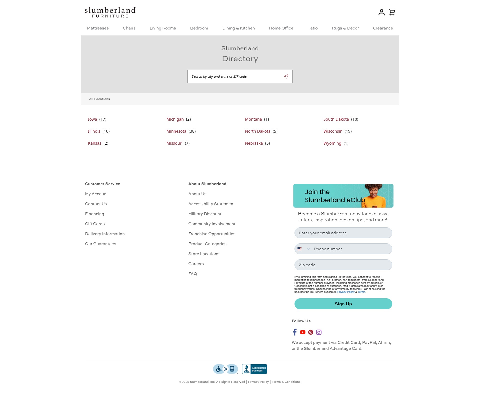 Screenshot of stores.slumberland.com