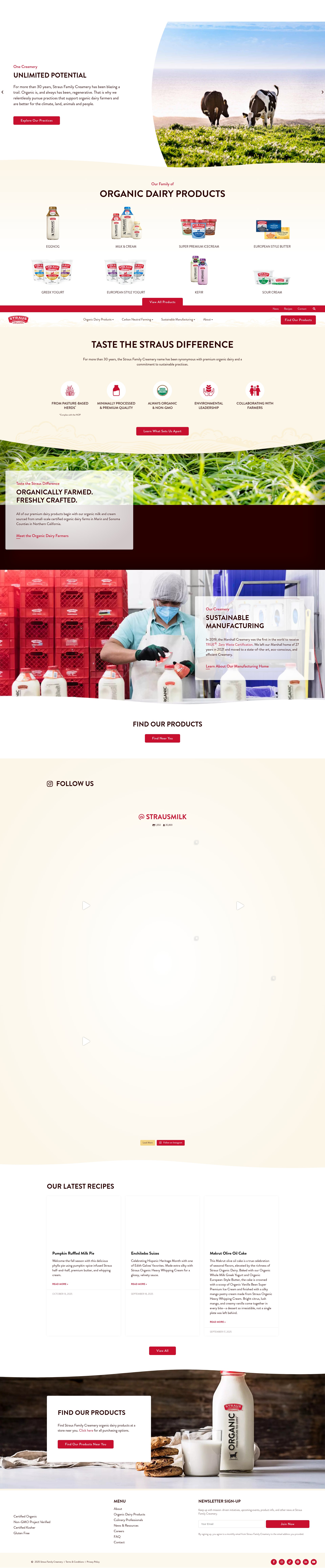 Screenshot of strausfamilycreamery.com