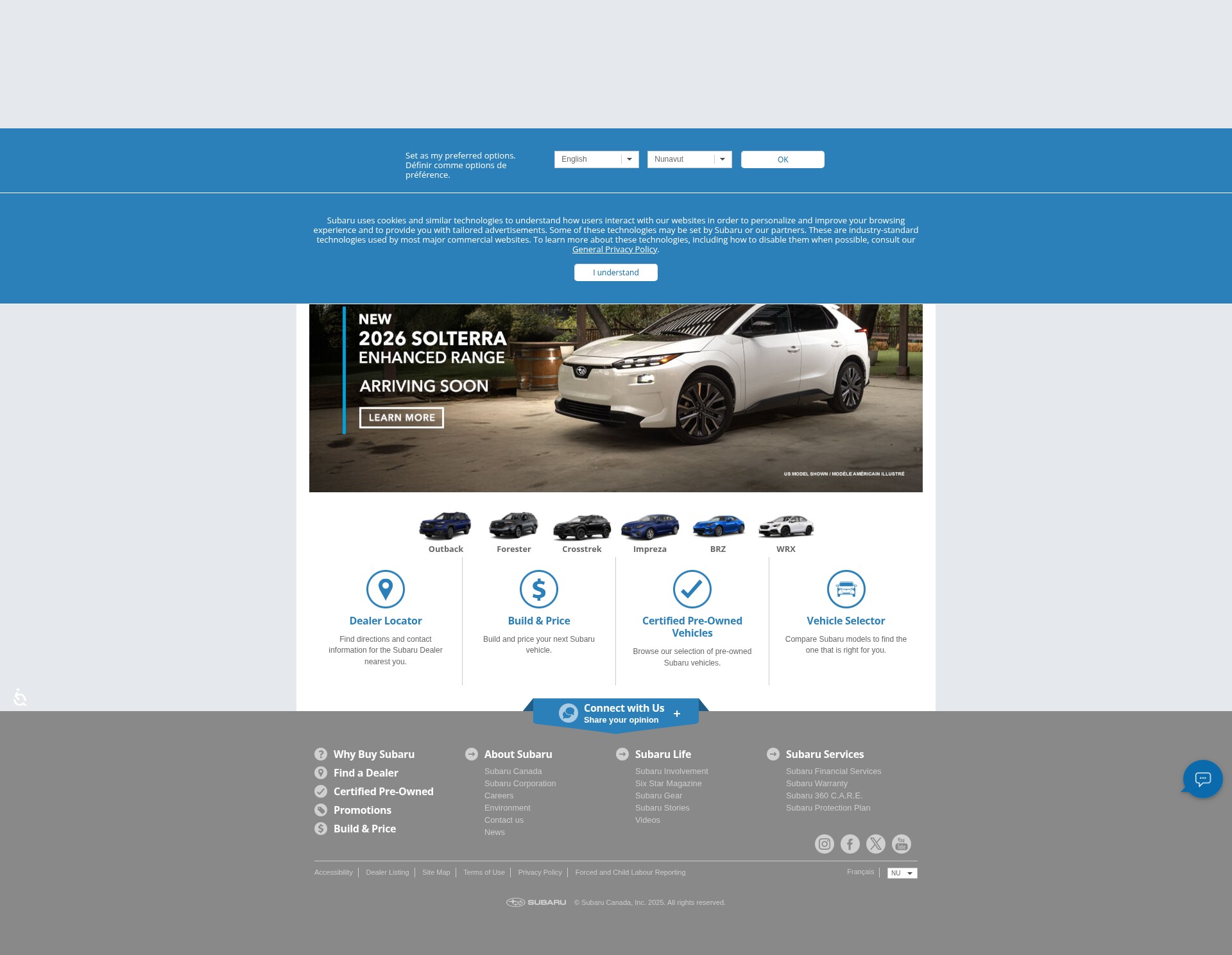 Screenshot of subaru.ca