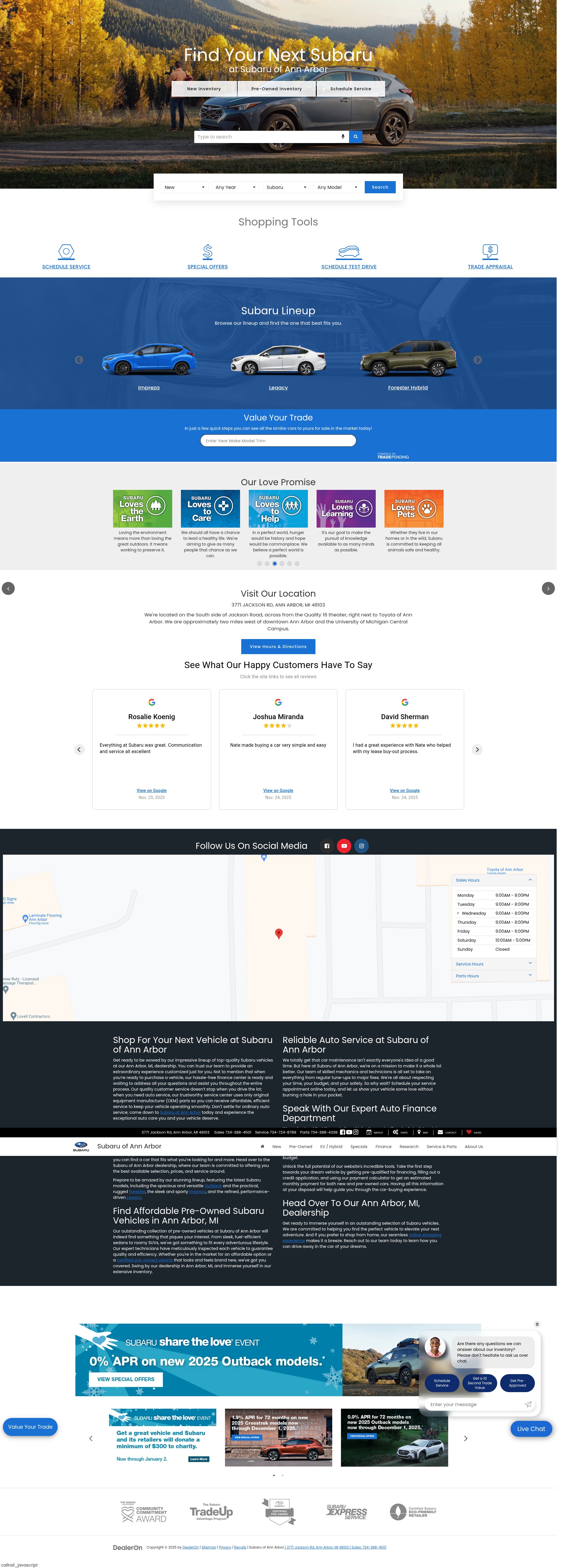 Screenshot of subaruofannarbor.com