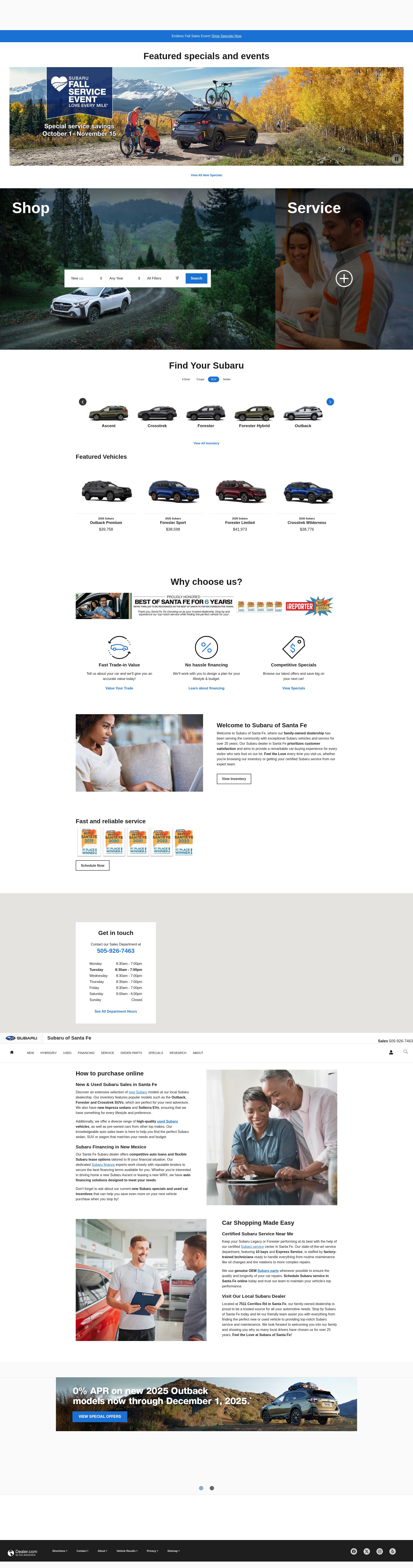 Screenshot of subaruofsantafe.com