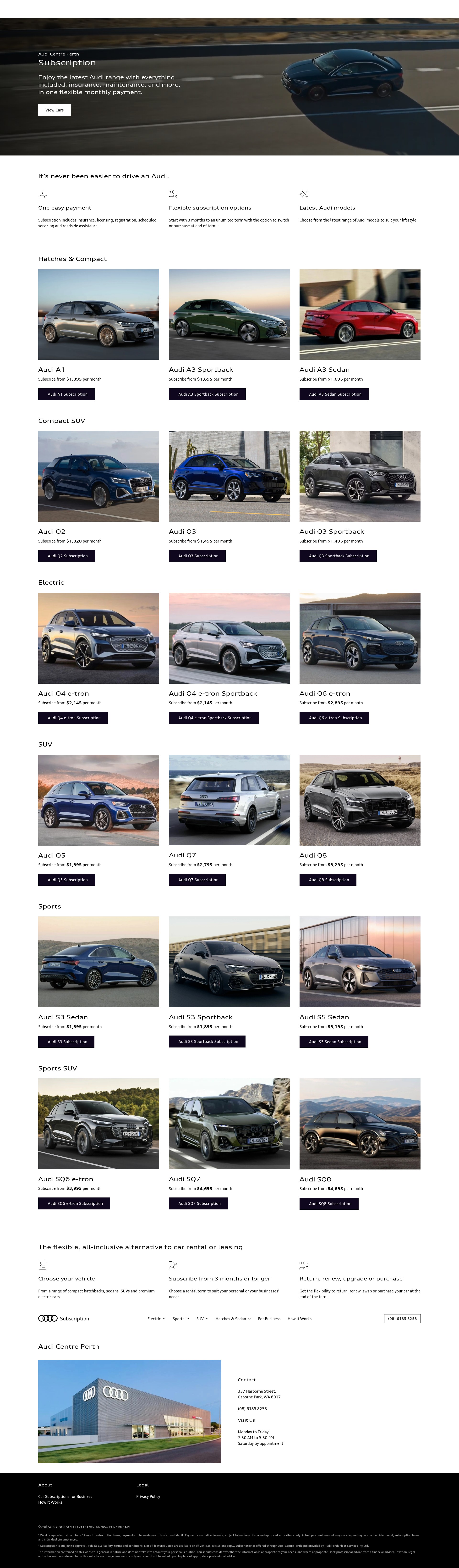Screenshot of subscription.audicentreperth.com.au