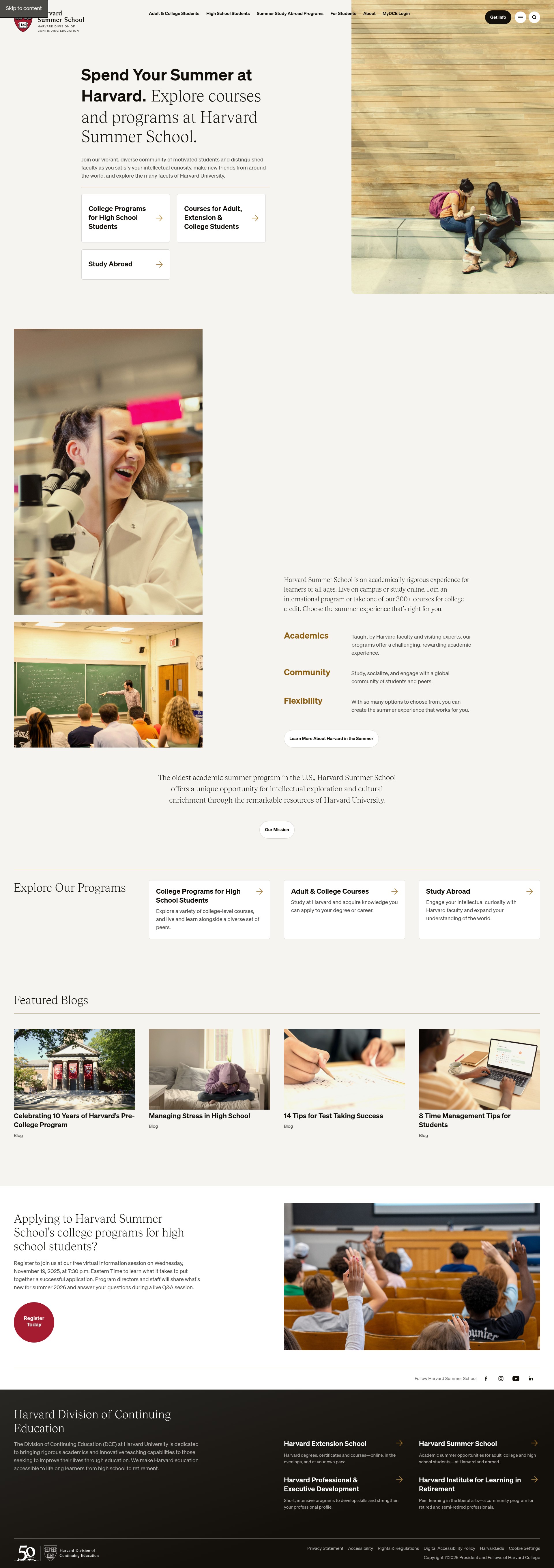 Screenshot of summer.harvard.edu
