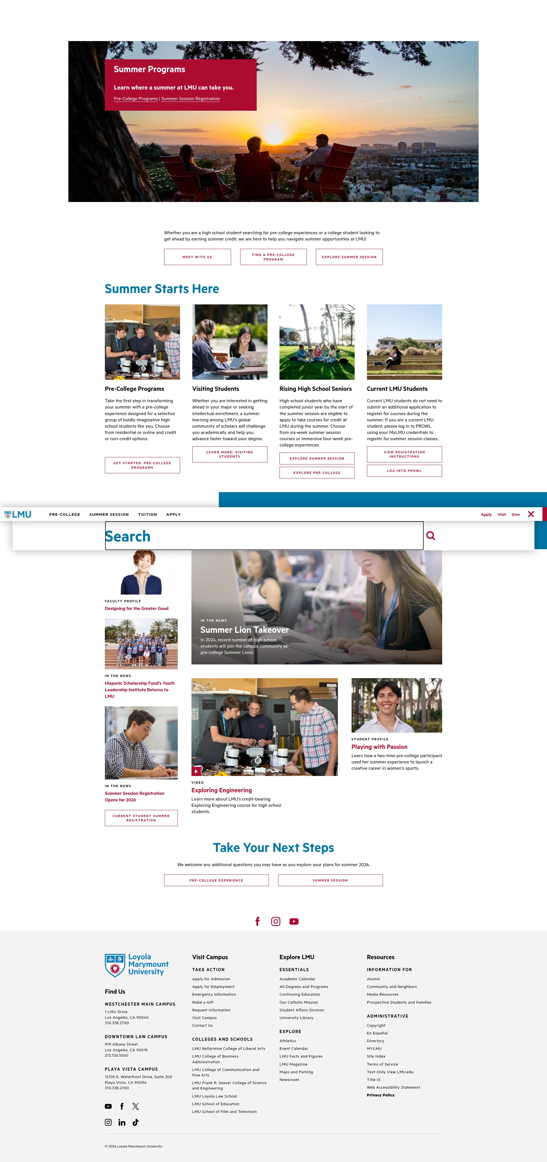 Screenshot of summer.lmu.edu