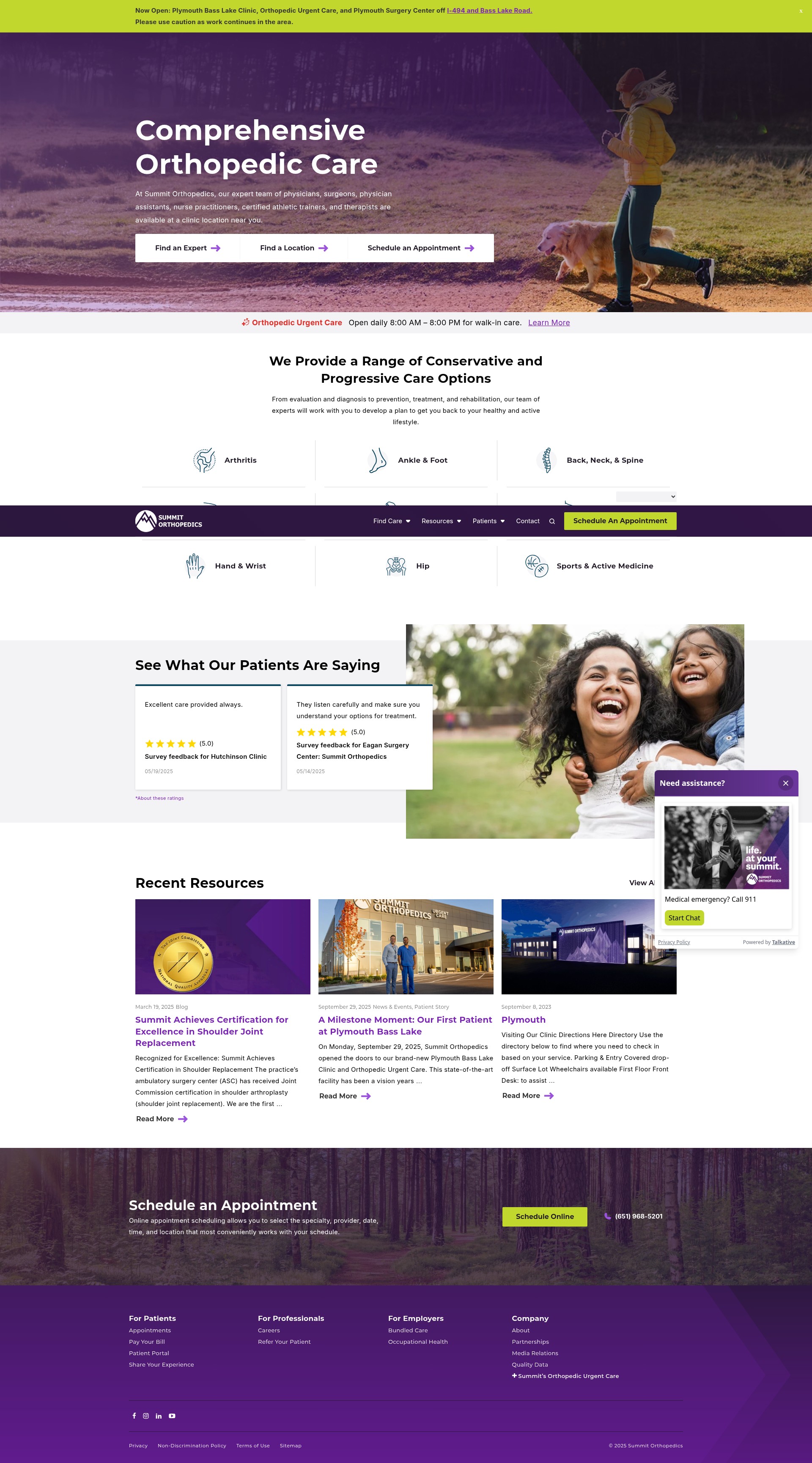 Screenshot of summitortho.com