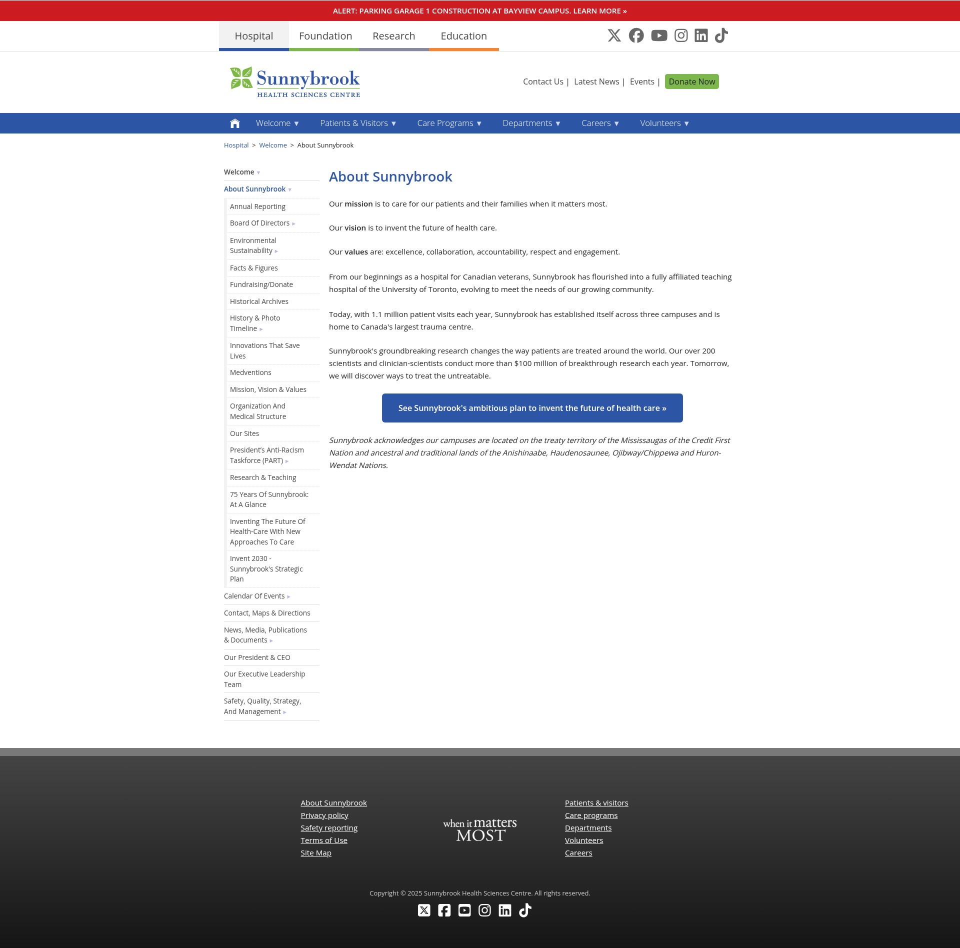 Screenshot of sunnybrook.ca