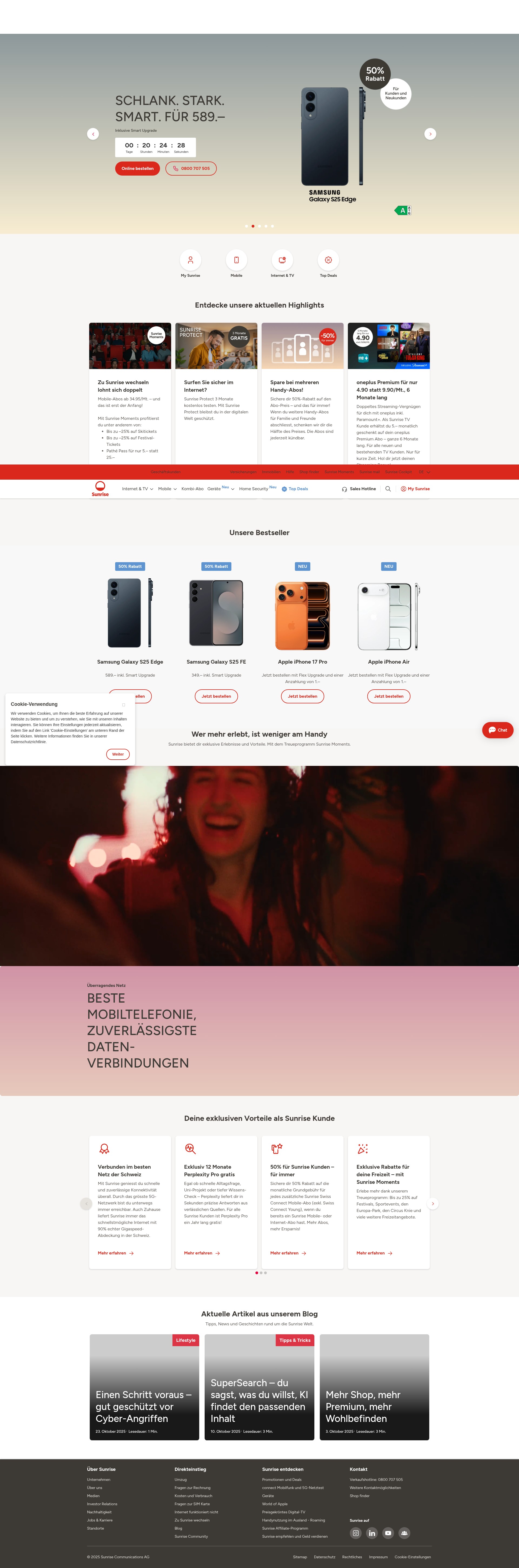 Screenshot of sunrise.ch
