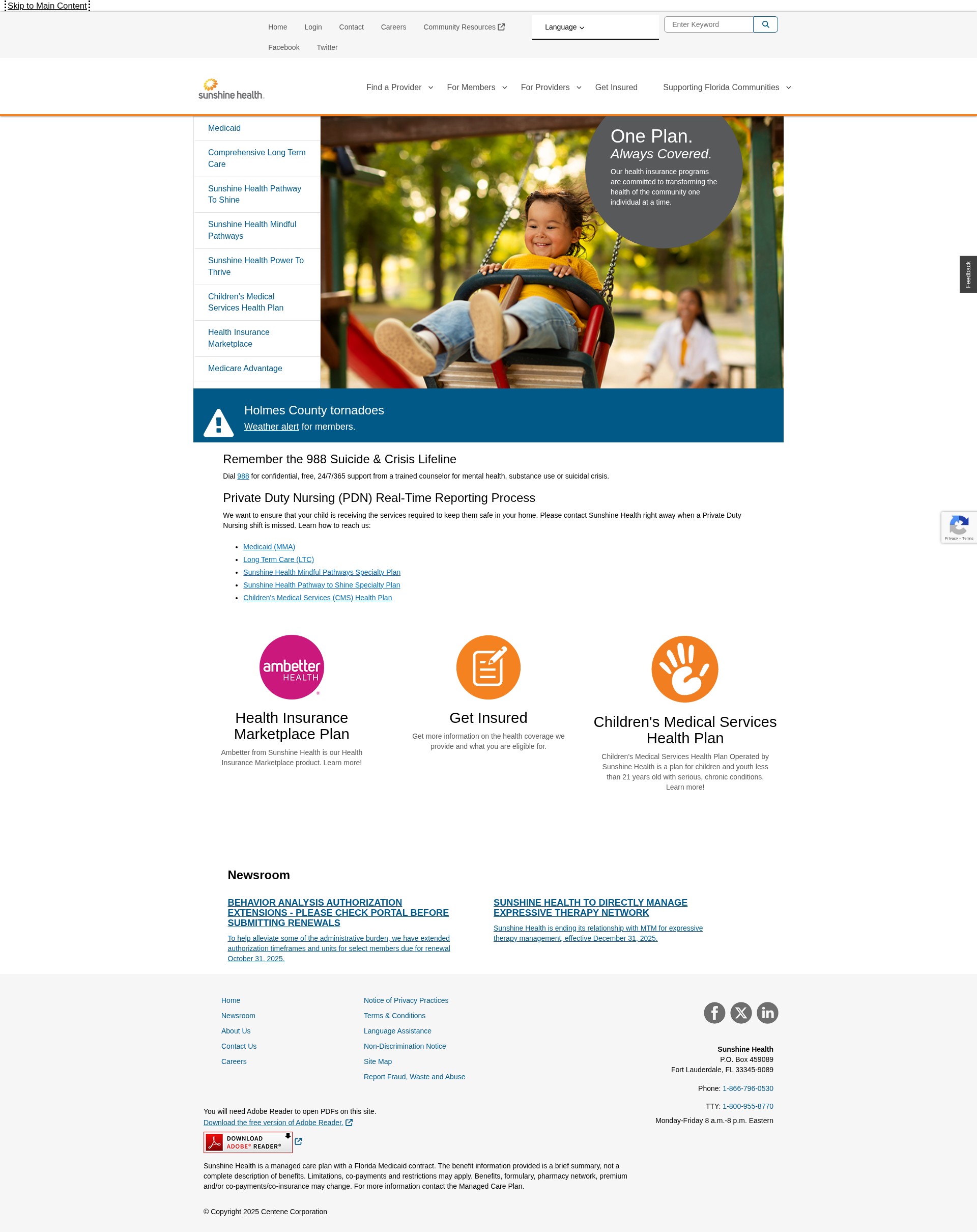 Screenshot of sunshinehealth.com