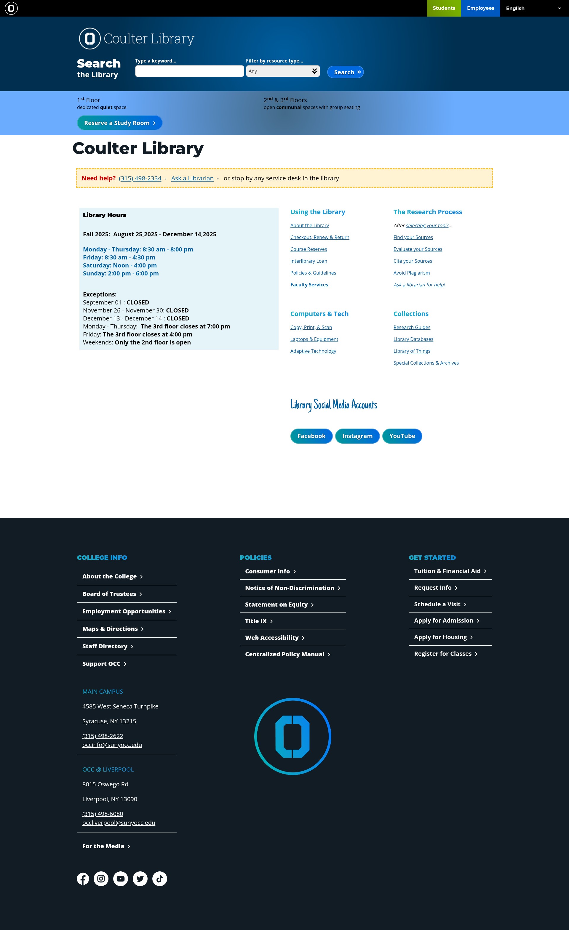 Screenshot of sunyocc.edu