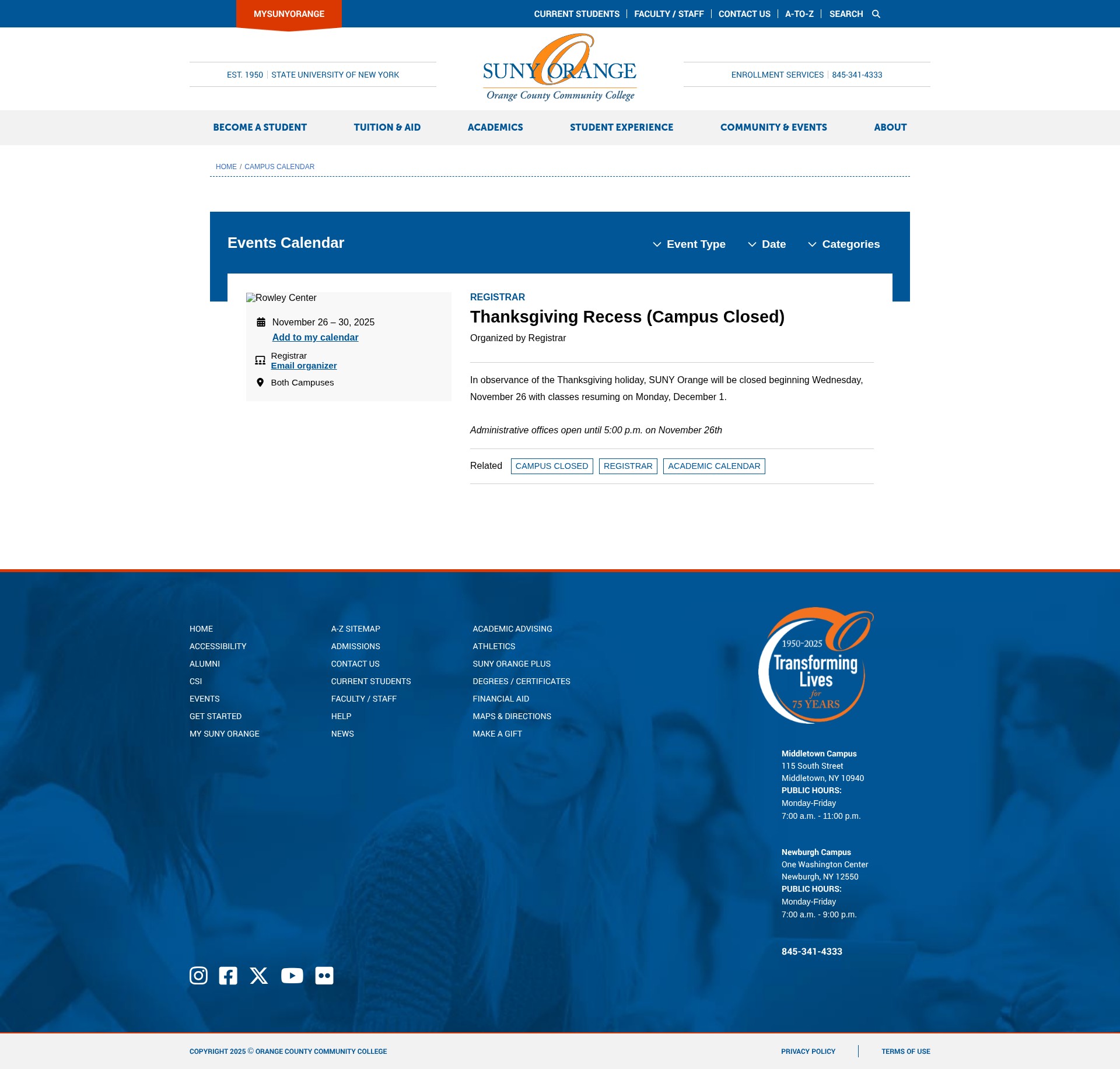 Screenshot of sunyorange.edu