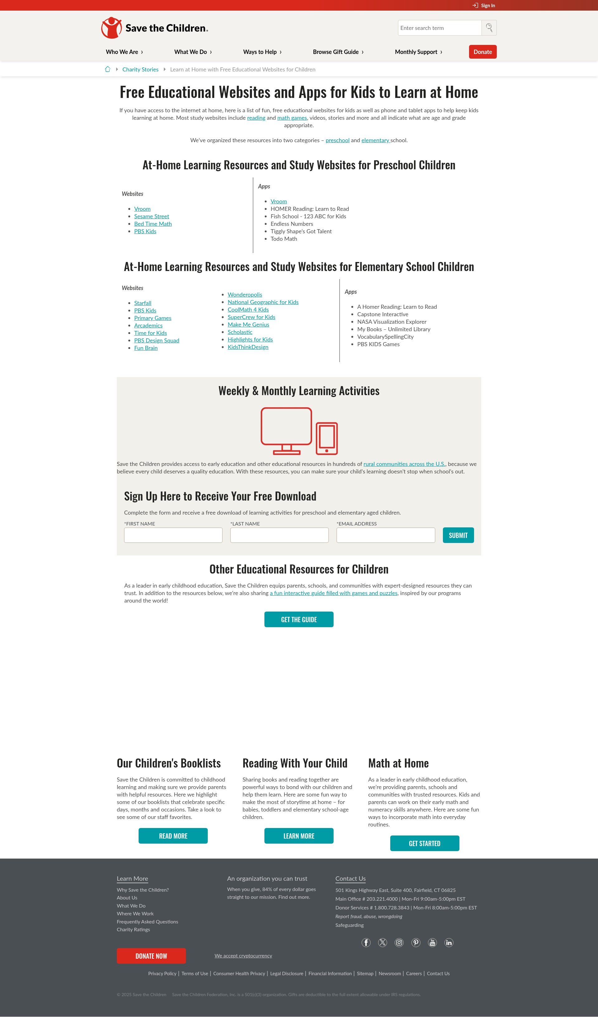 Screenshot of support.savethechildren.org