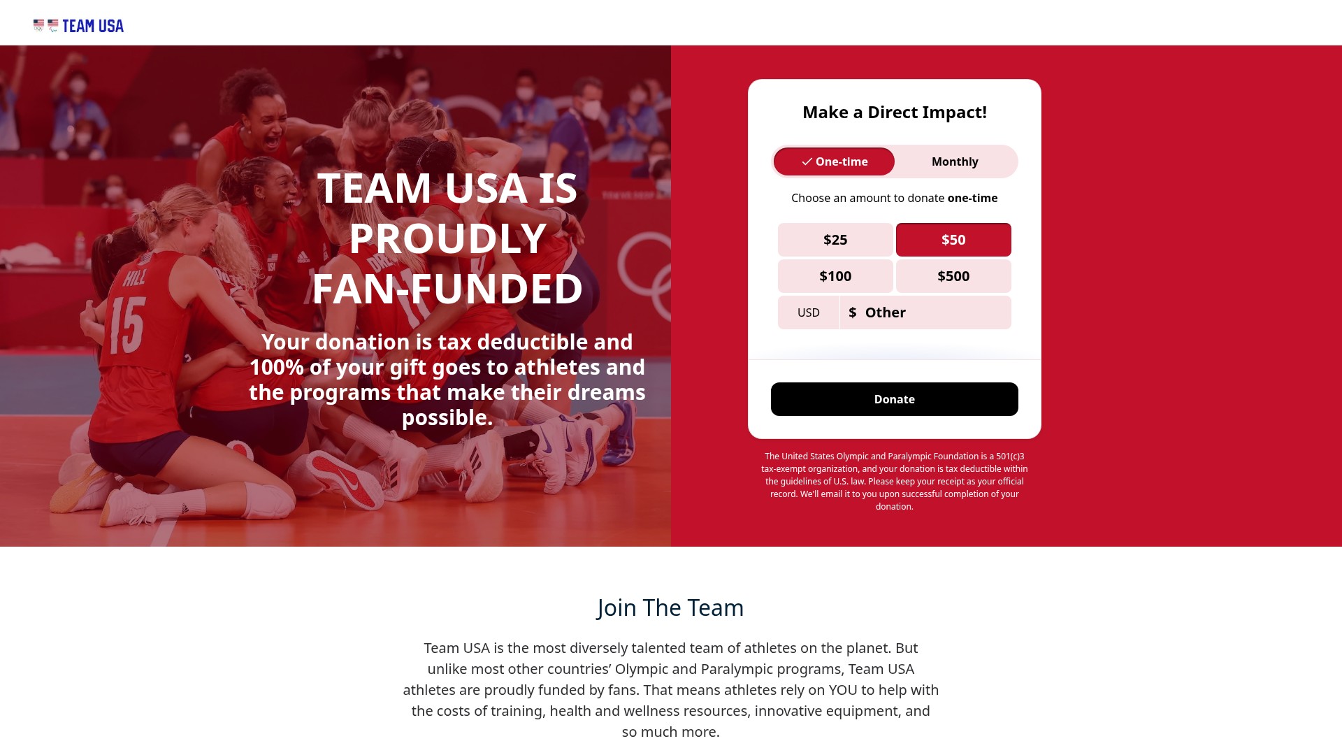 Screenshot of support.teamusa.com