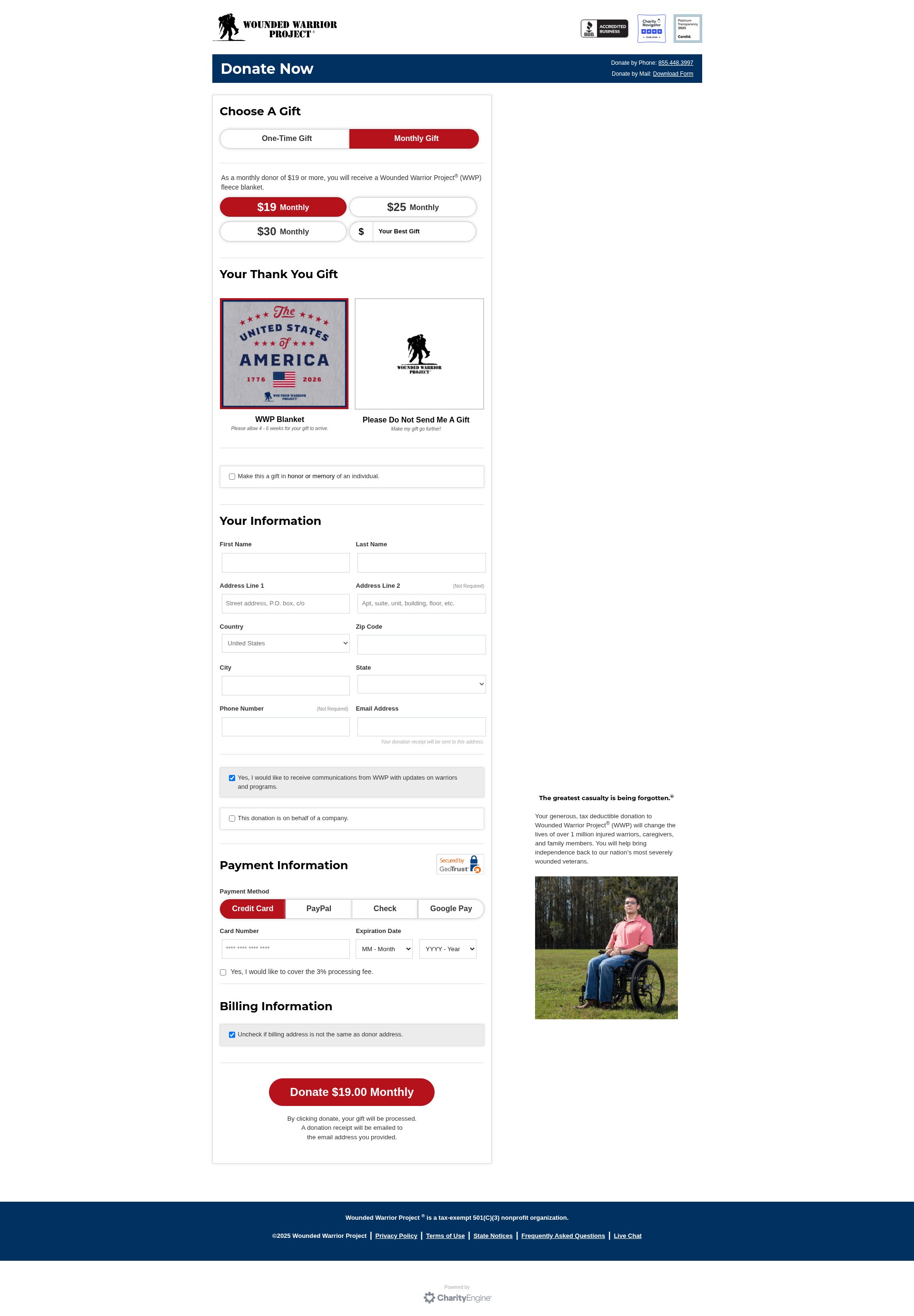 Screenshot of support.woundedwarriorproject.org