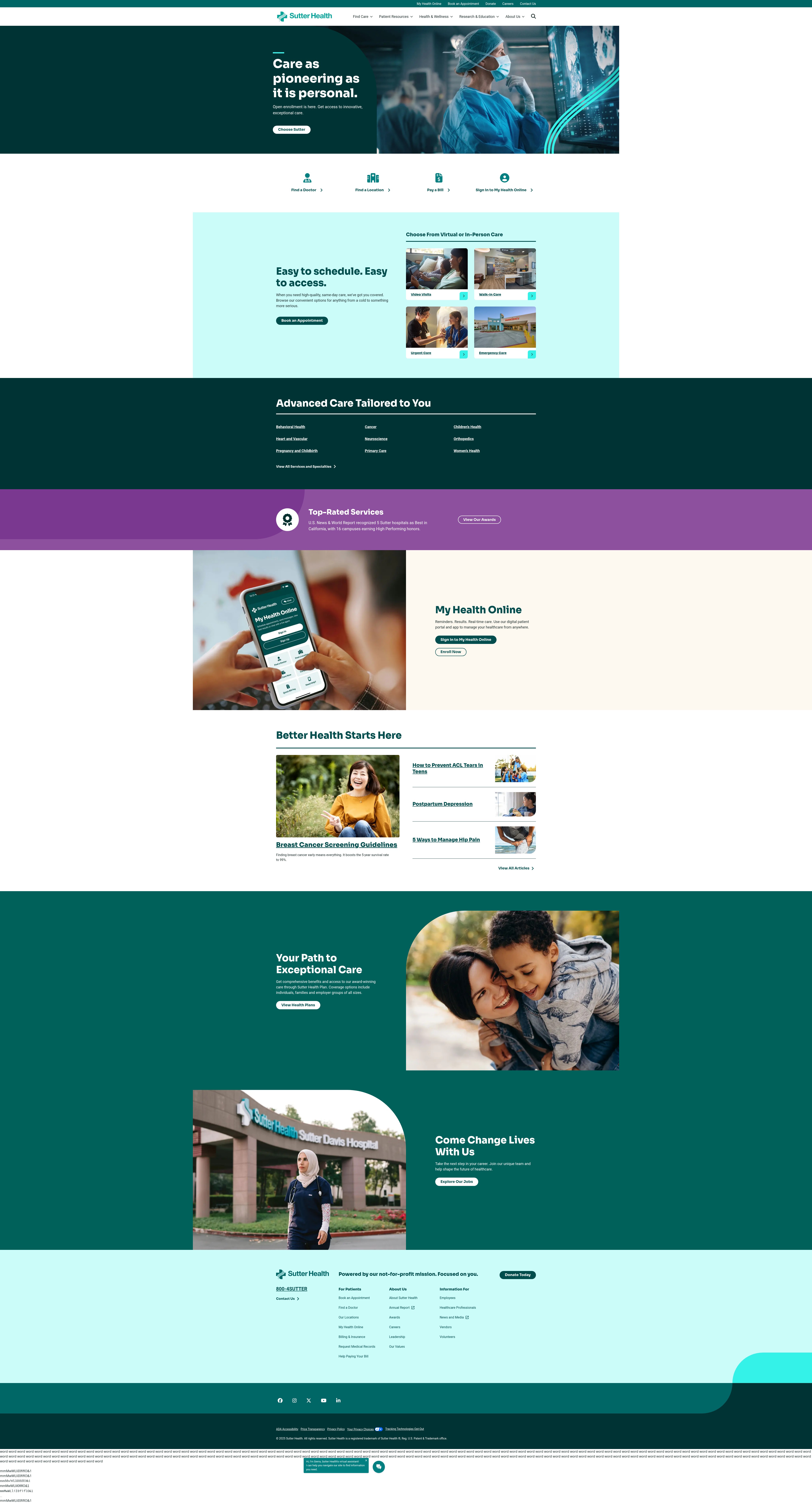 Screenshot of sutterhealth.org