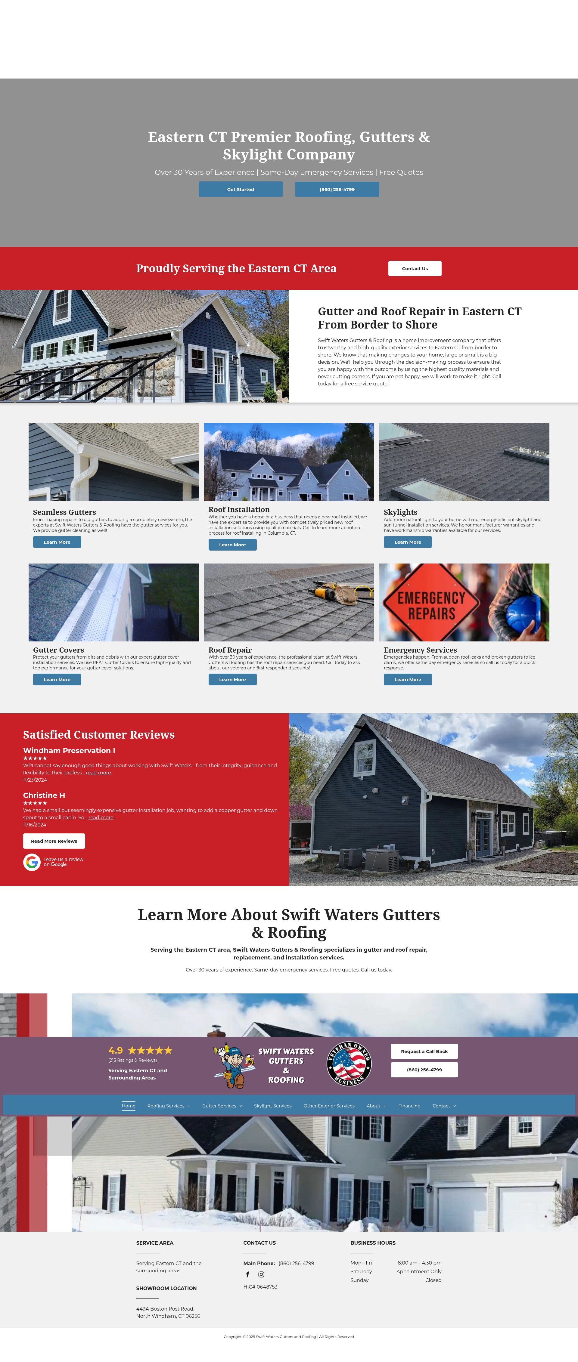 Screenshot of swiftwatersgutters.com