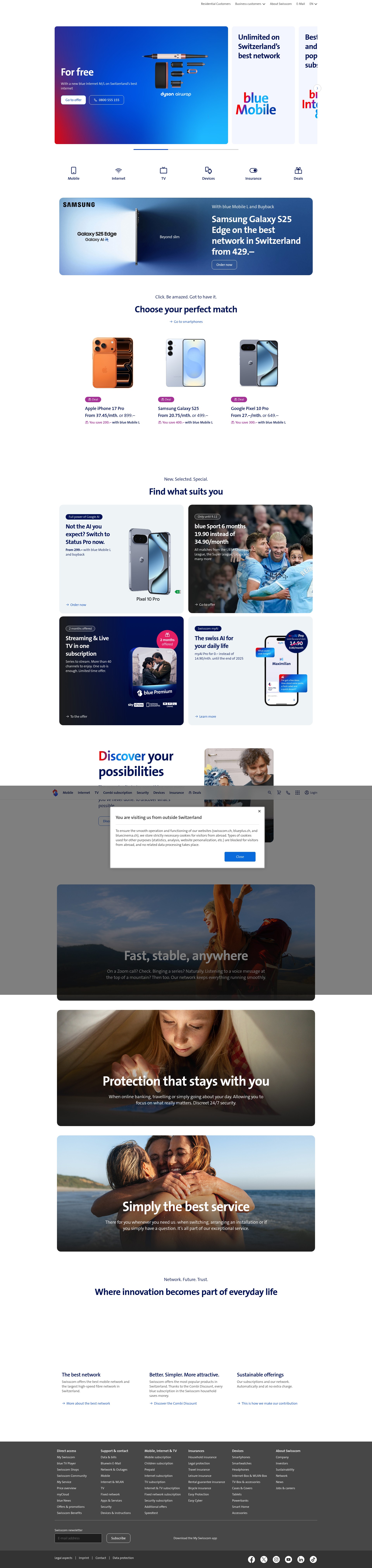 Screenshot of swisscom.ch