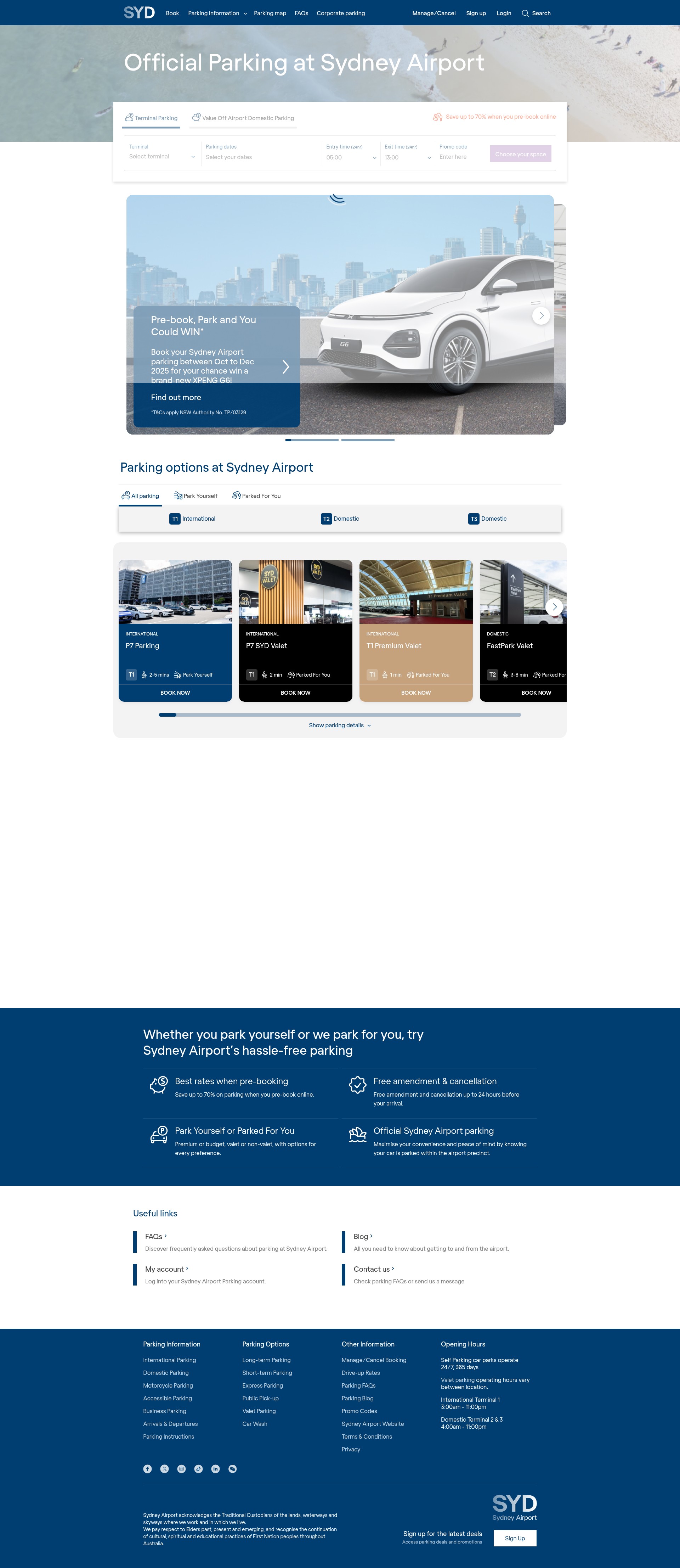 Screenshot of sydneyairport.com.au