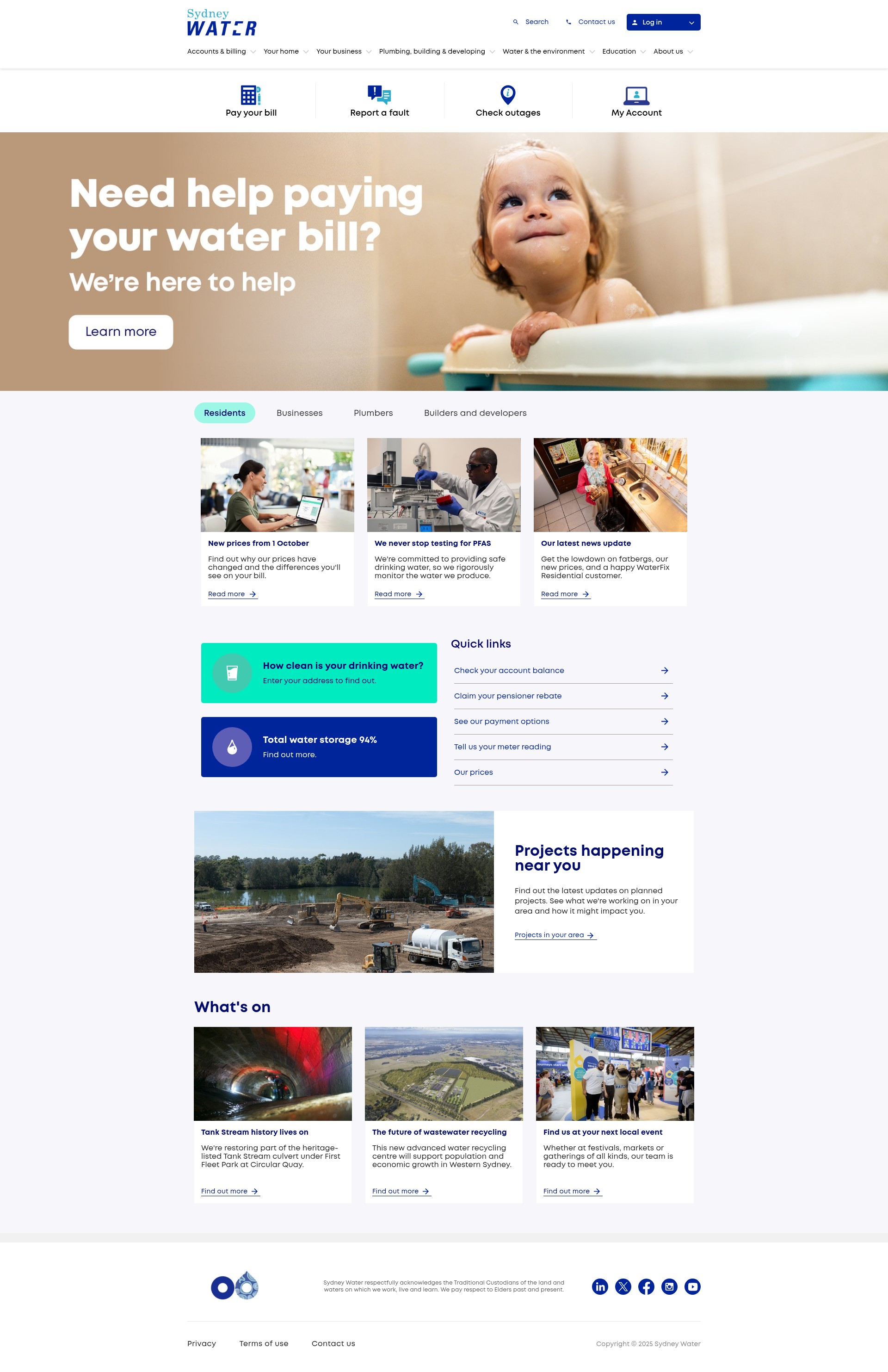 Screenshot of sydneywater.com.au