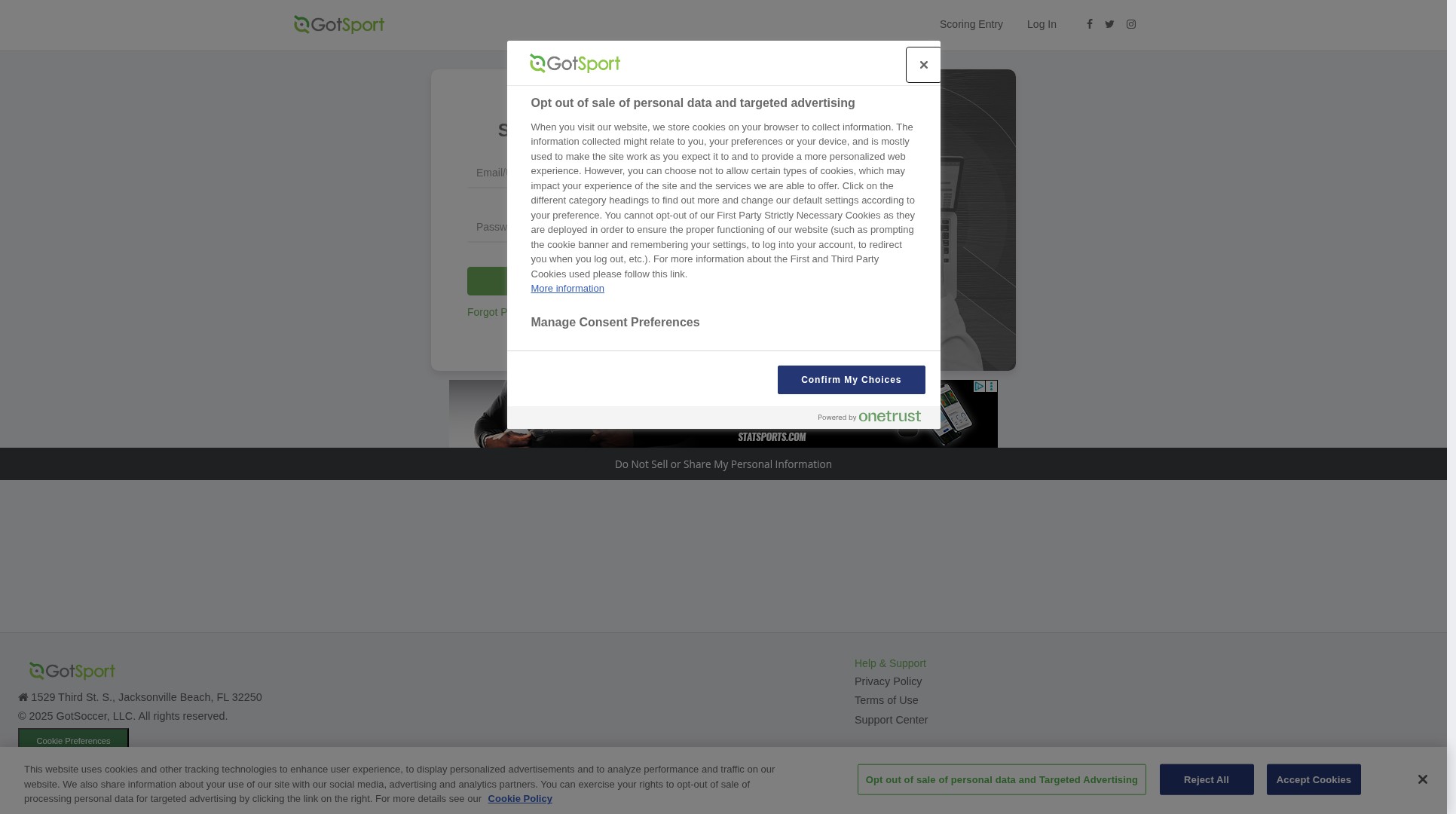 Screenshot of system.gotsport.com