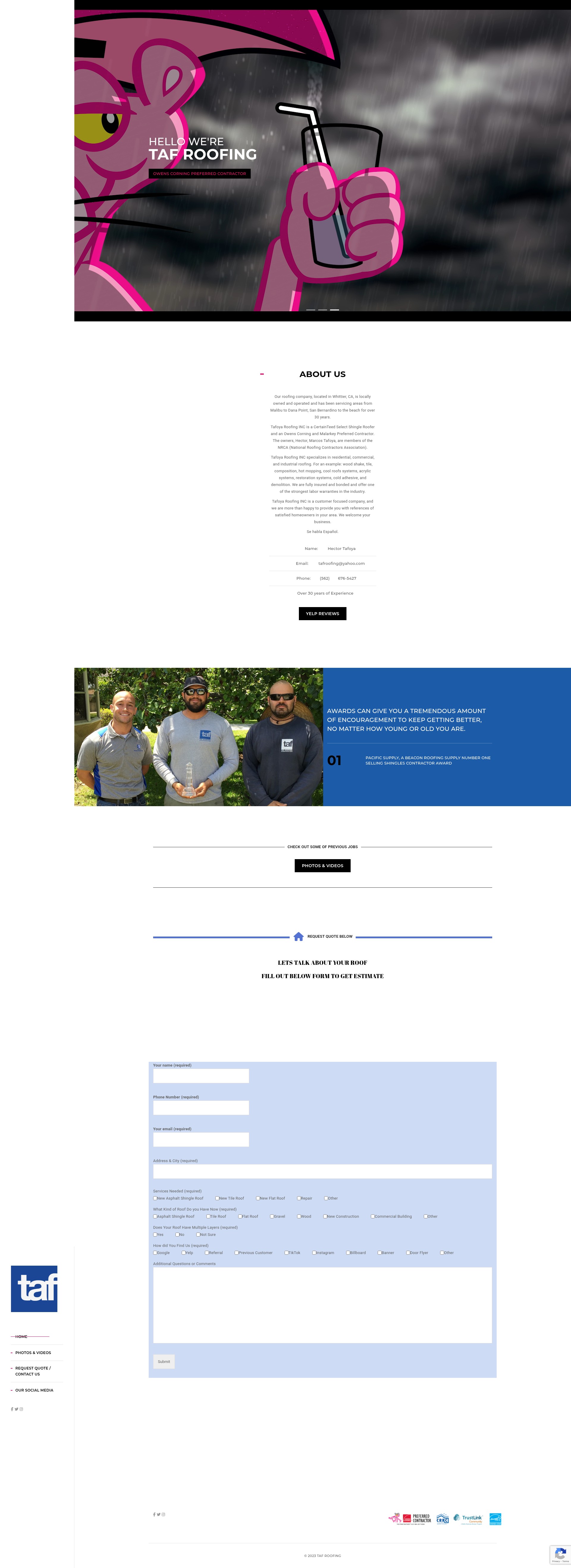 Screenshot of tafroofing.com