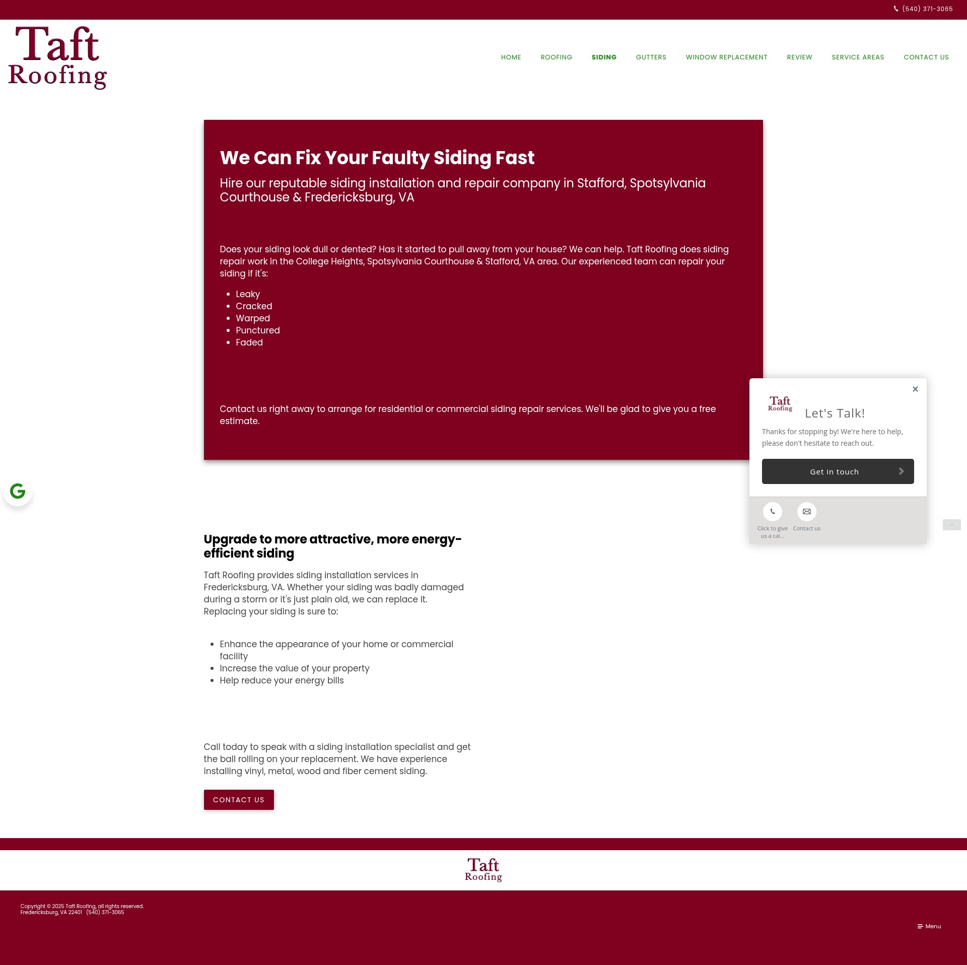 Screenshot of taft-roofing.com