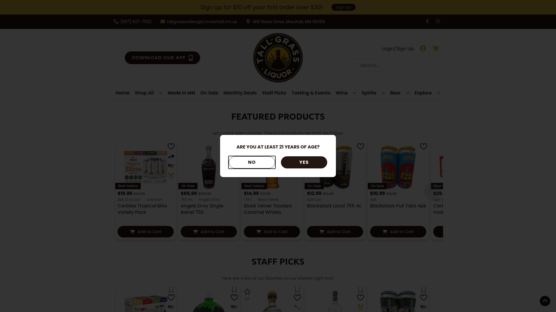 Screenshot of tallgrassliquor.com