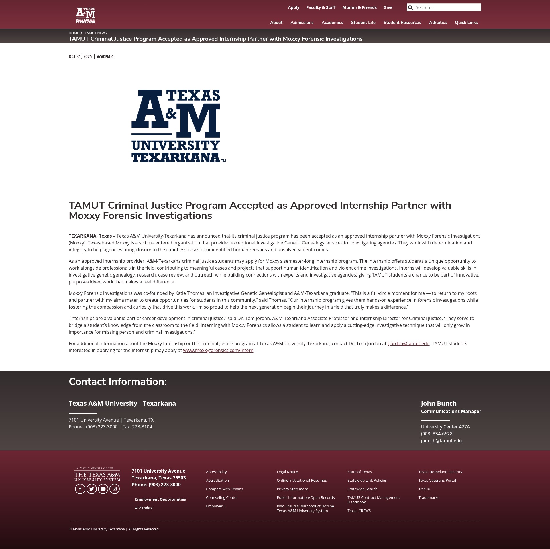 Screenshot of tamut.edu