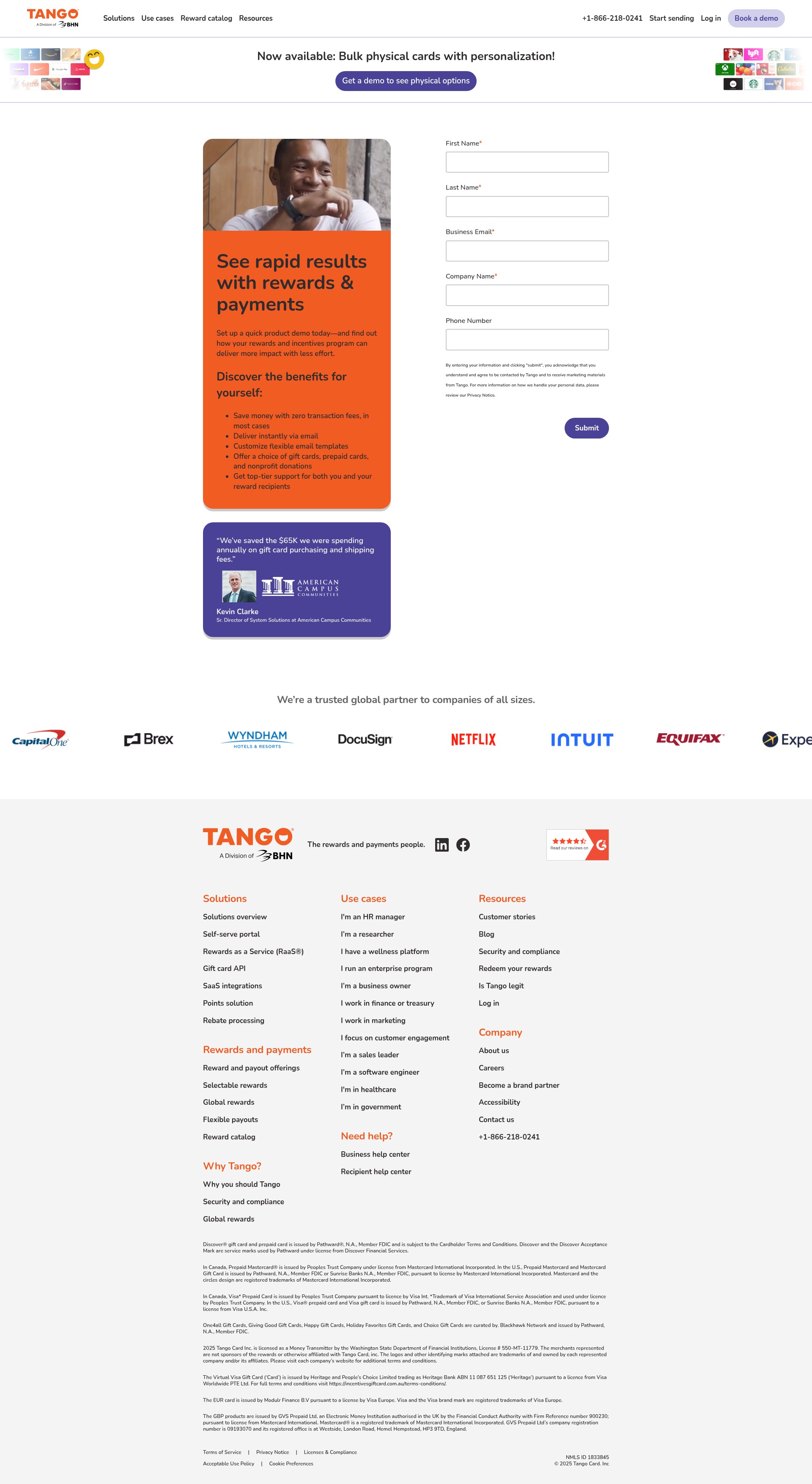 Screenshot of tangocard.com