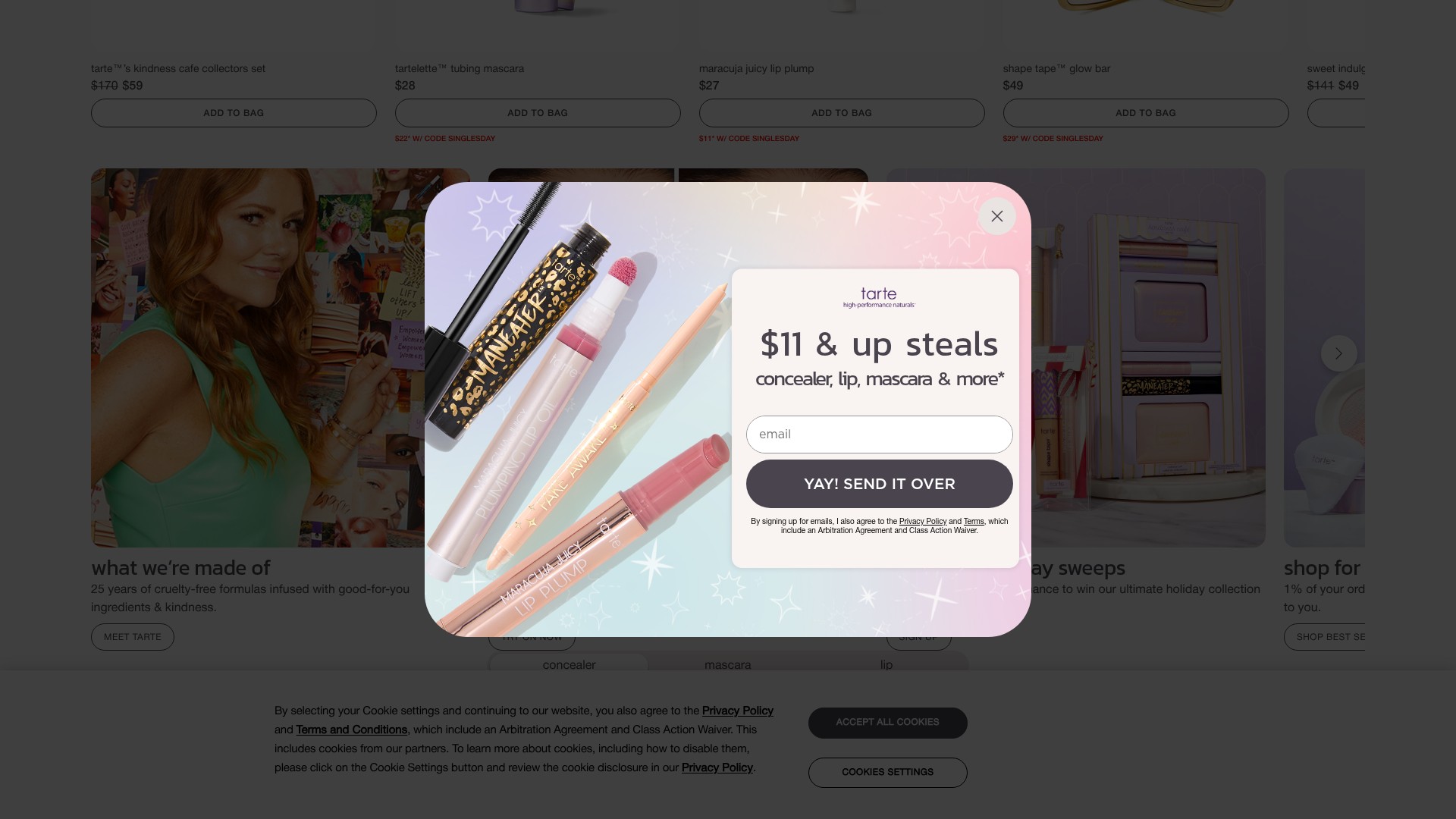 Screenshot of tartecosmetics.com