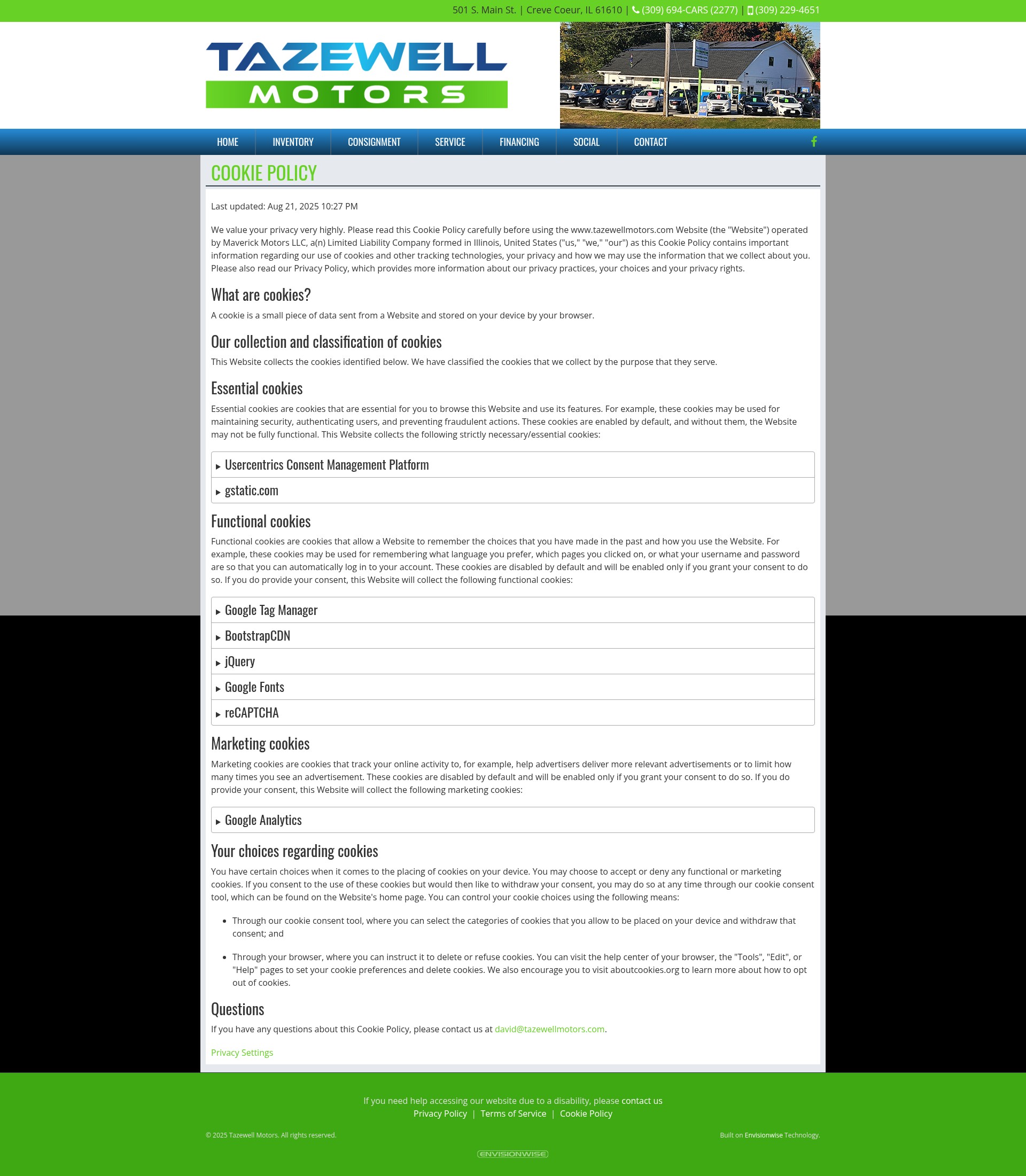 Screenshot of tazewellmotors.com