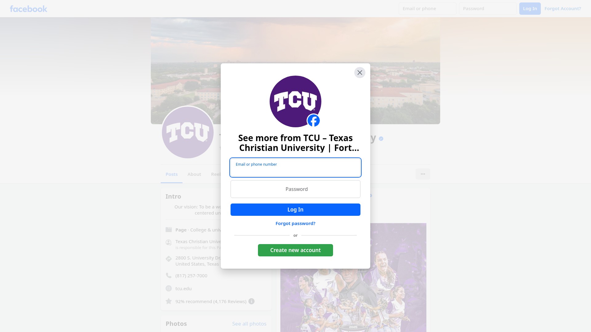 Screenshot of tcu.edu