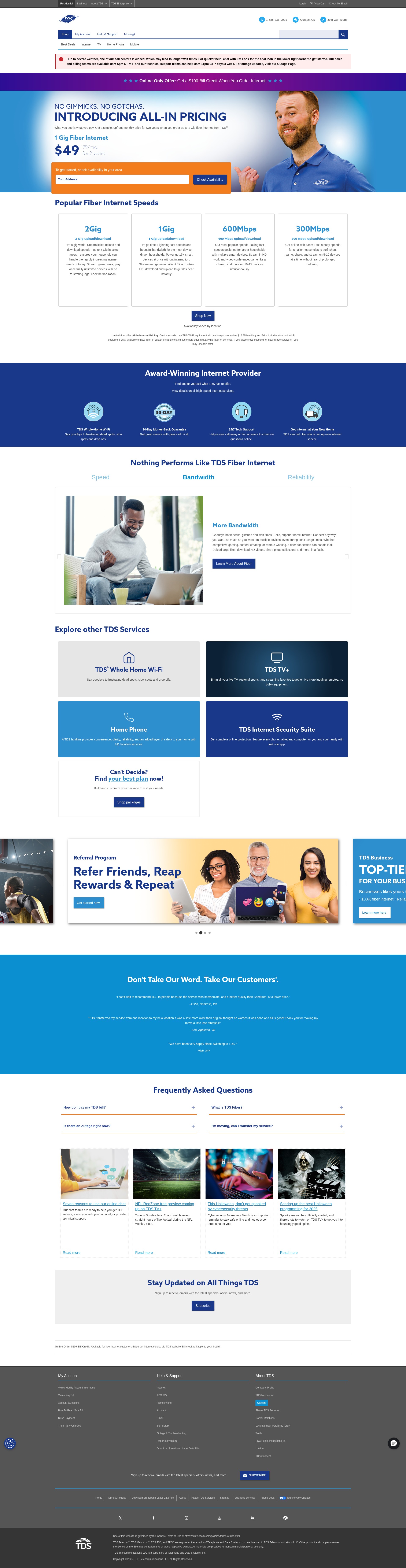 Screenshot of tdstelecom.com