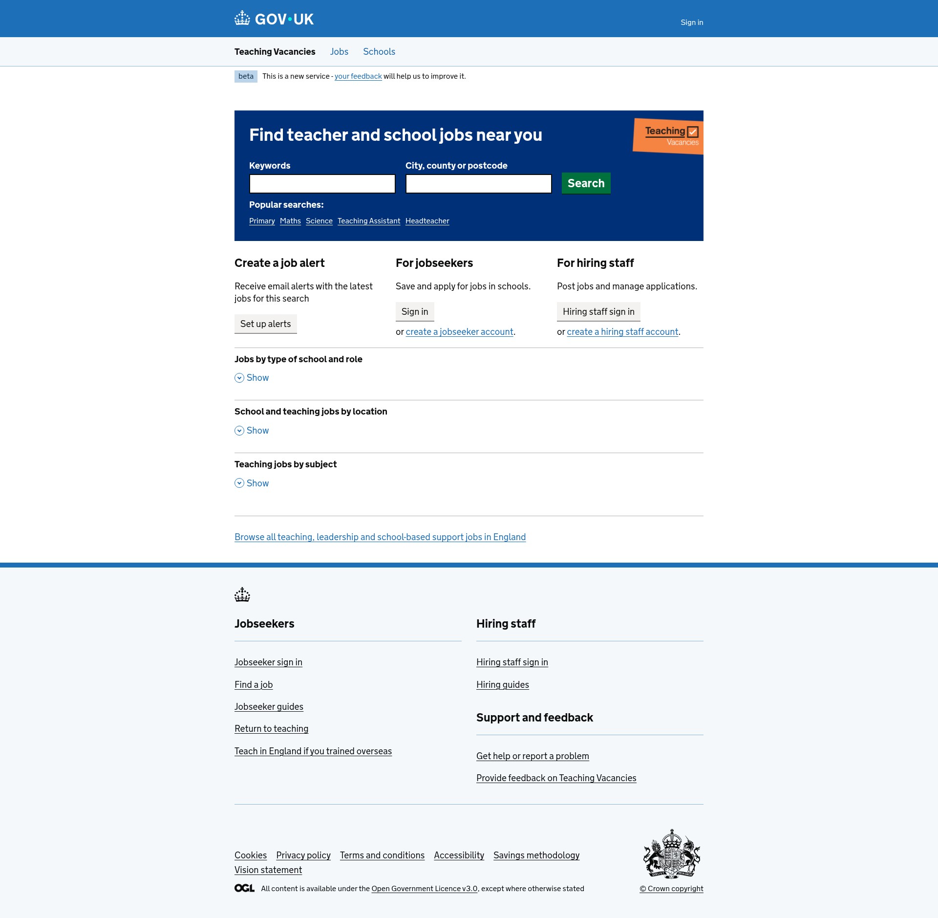 Screenshot of teaching-vacancies.service.gov.uk
