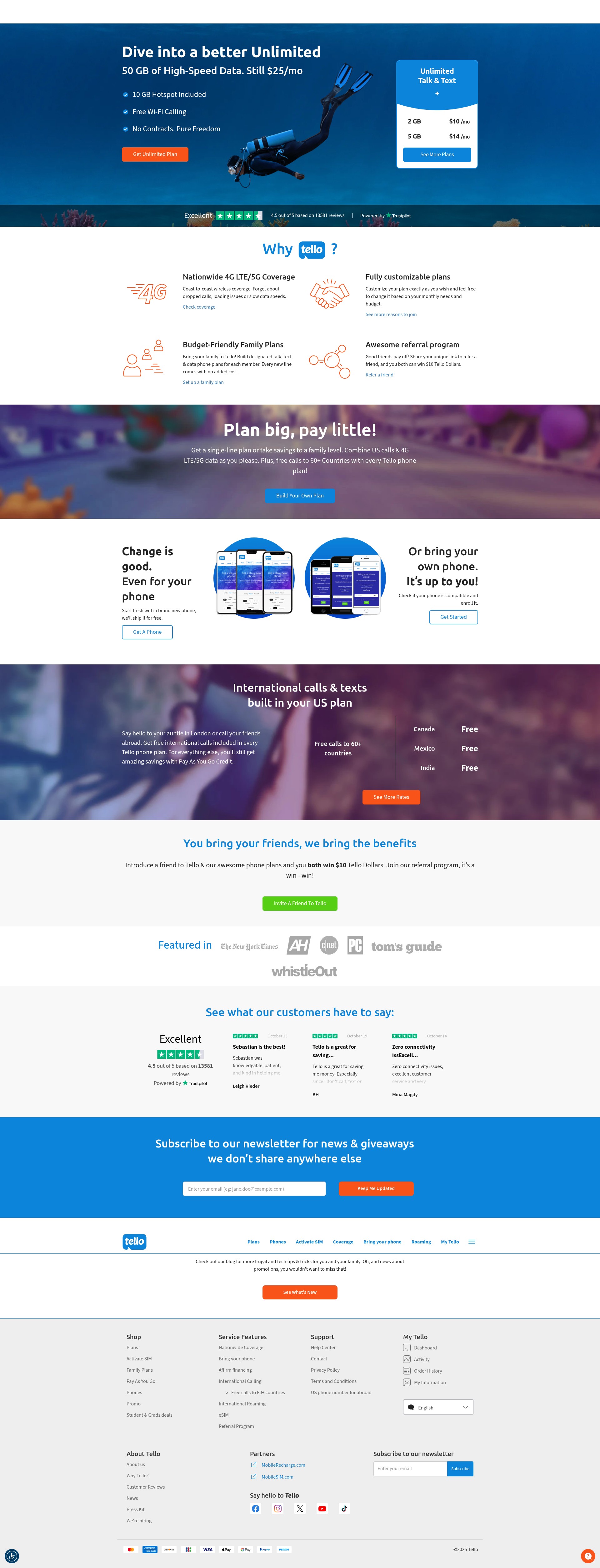 Screenshot of tello.com