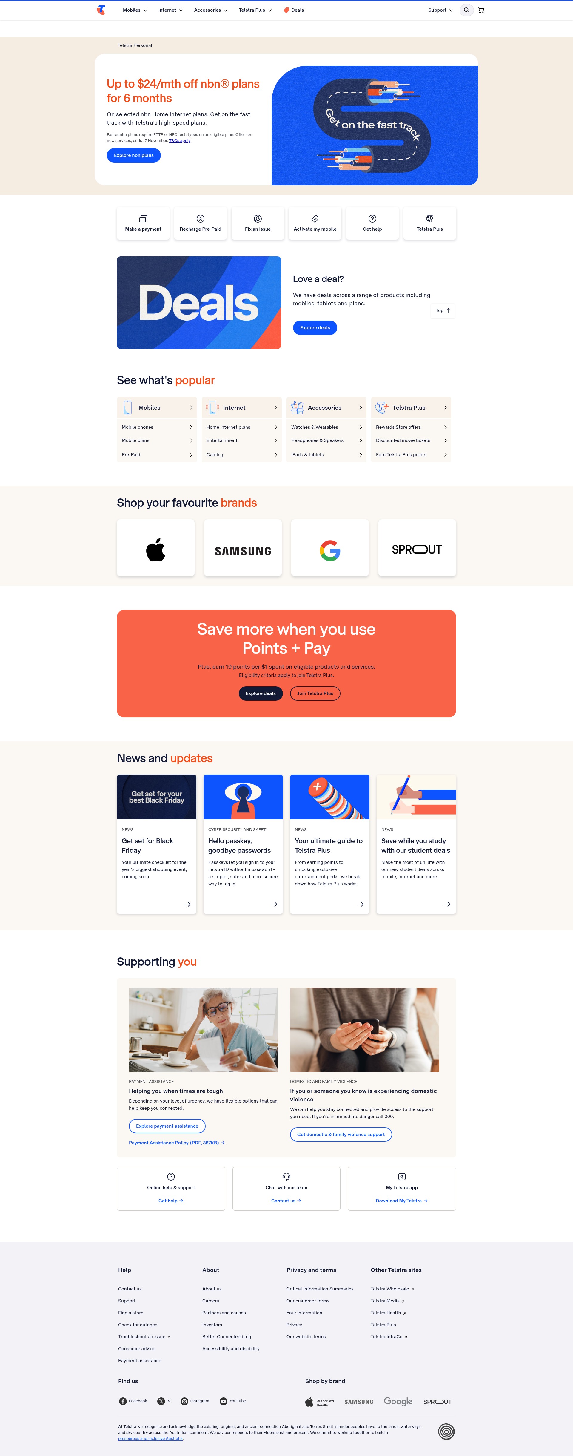 Screenshot of telstra.com.au