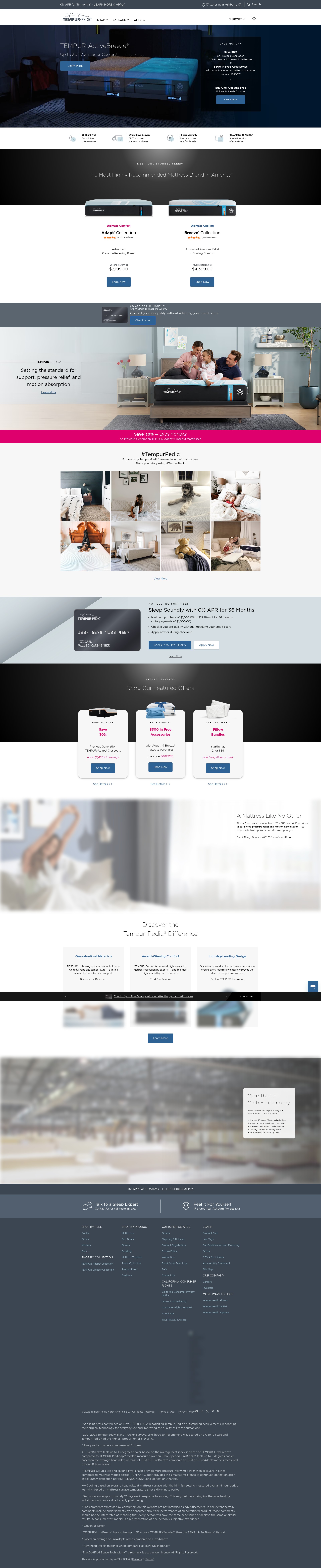Screenshot of tempurpedic.com