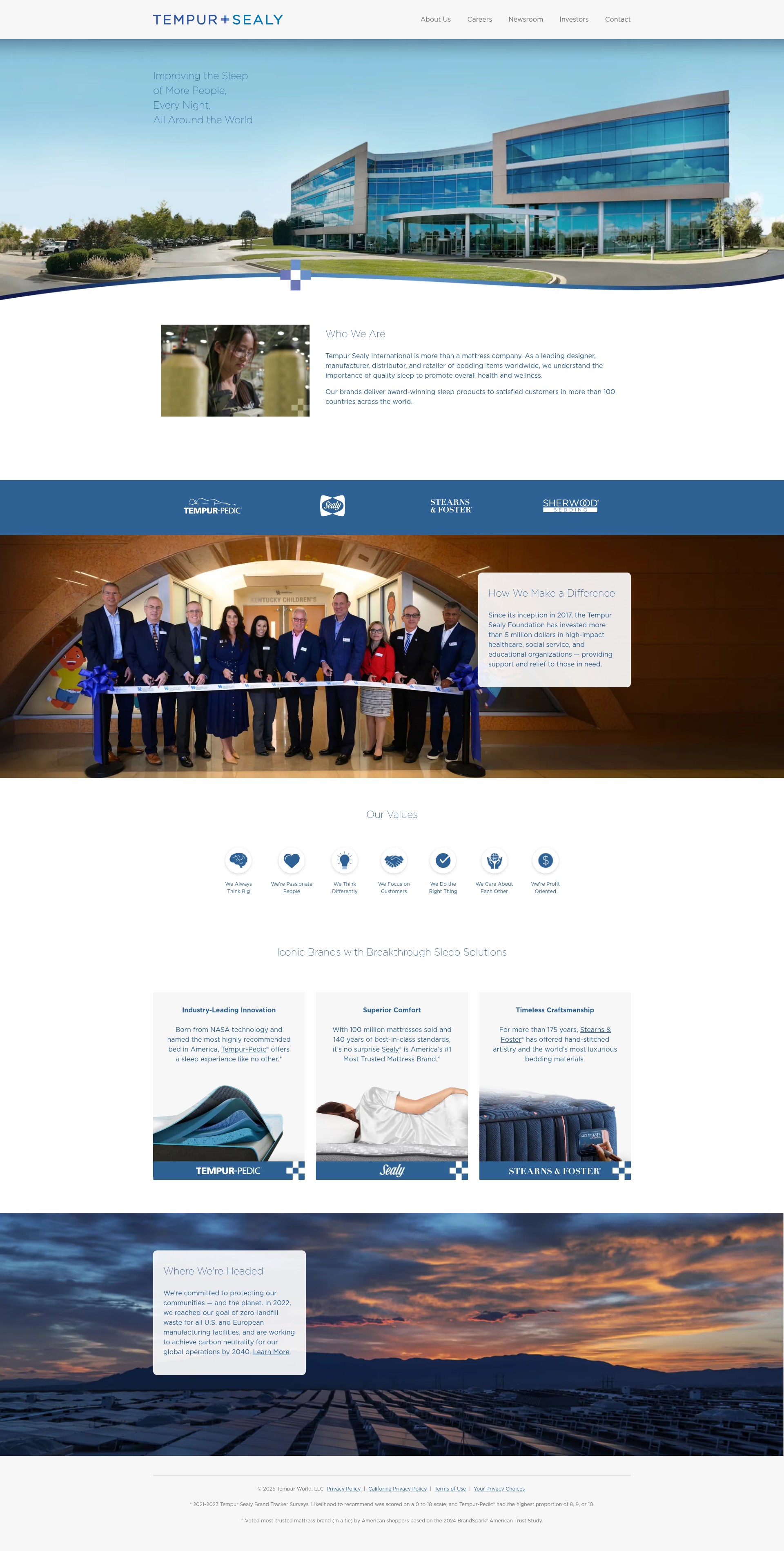 Screenshot of tempursealy.com