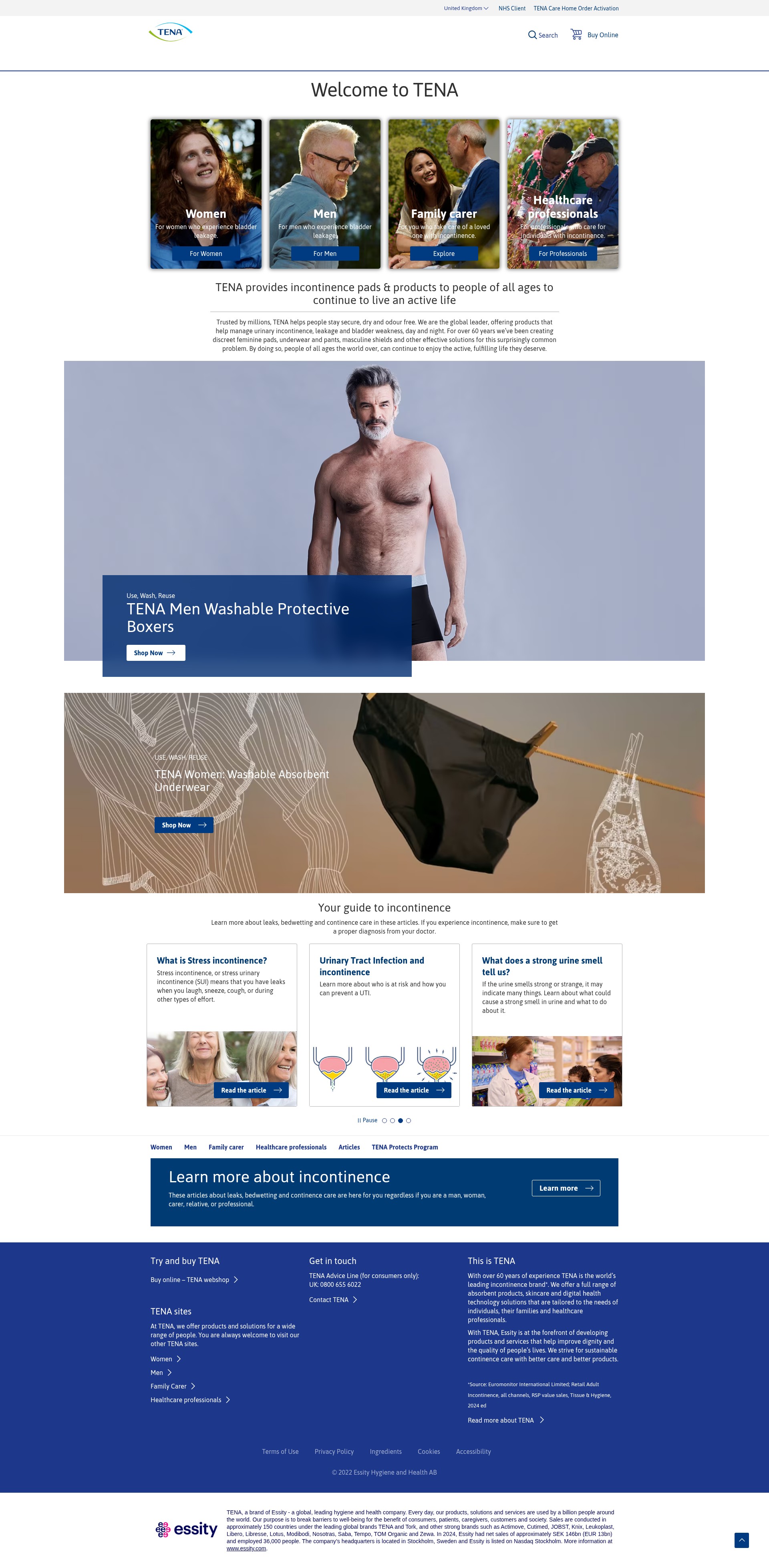 Screenshot of tena.co.uk