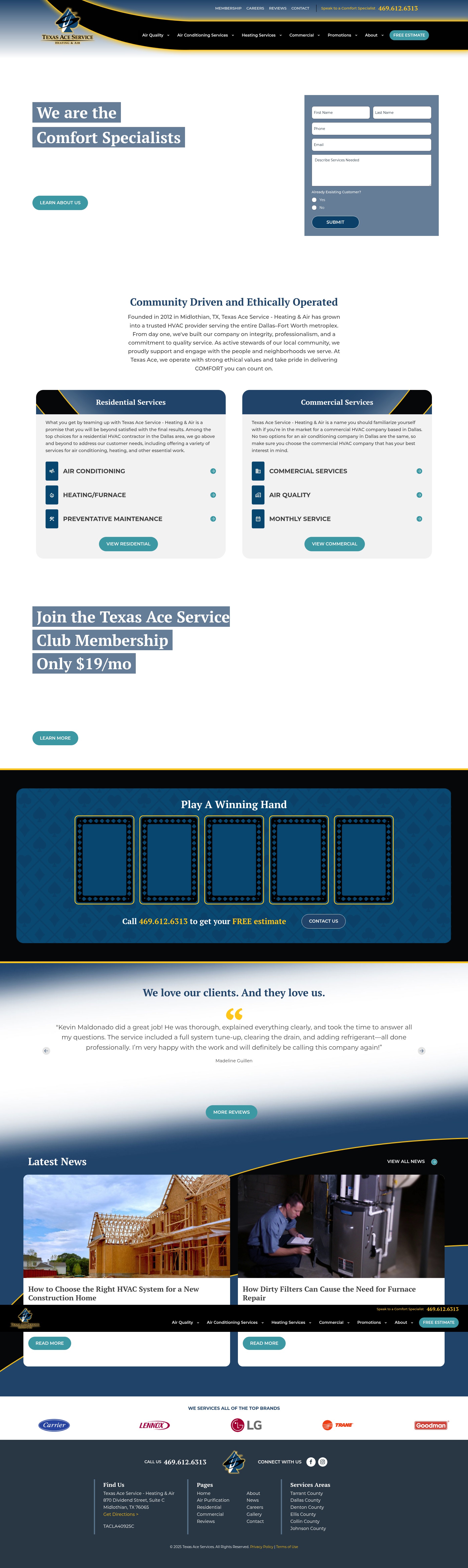 Screenshot of texasacehvac.com