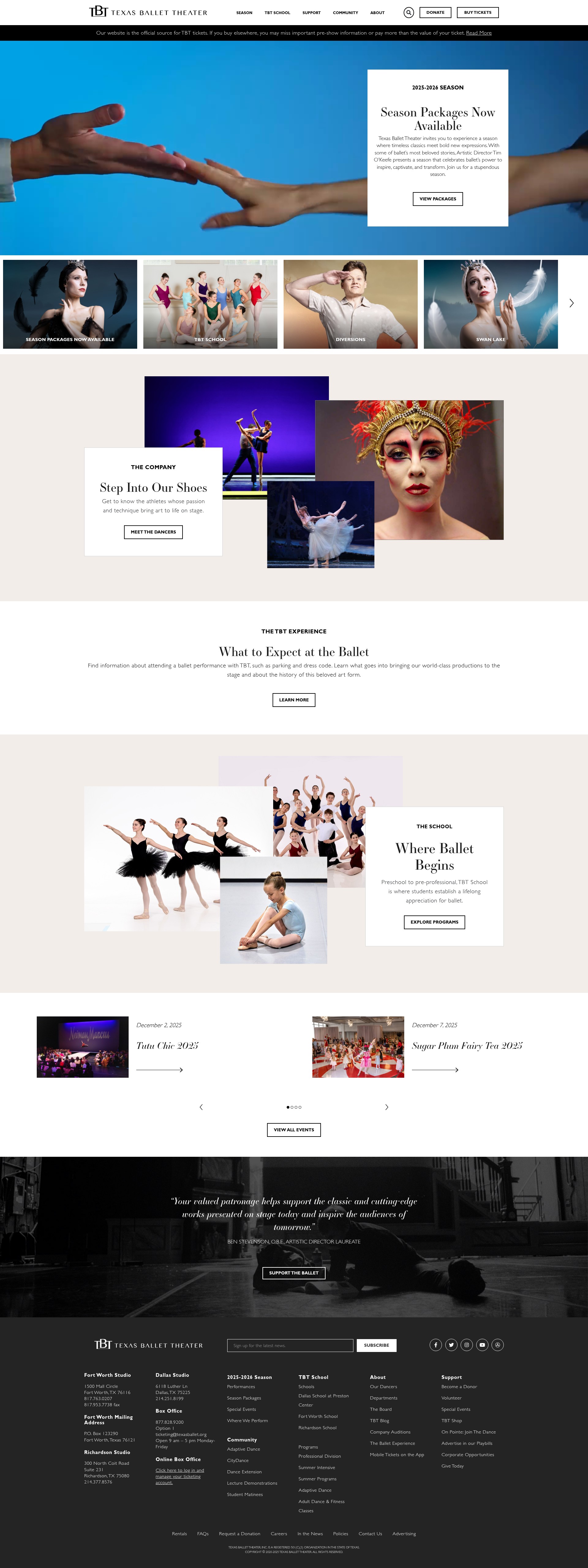 Screenshot of texasballettheater.org
