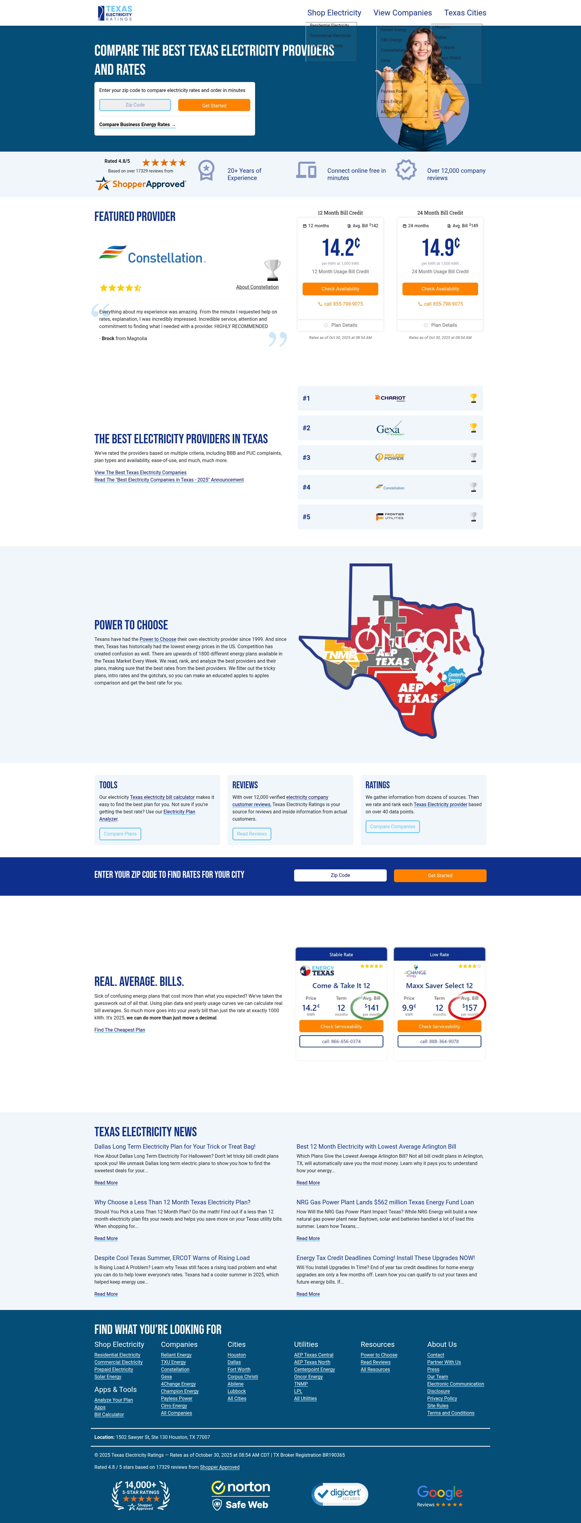 Screenshot of texaselectricityratings.com