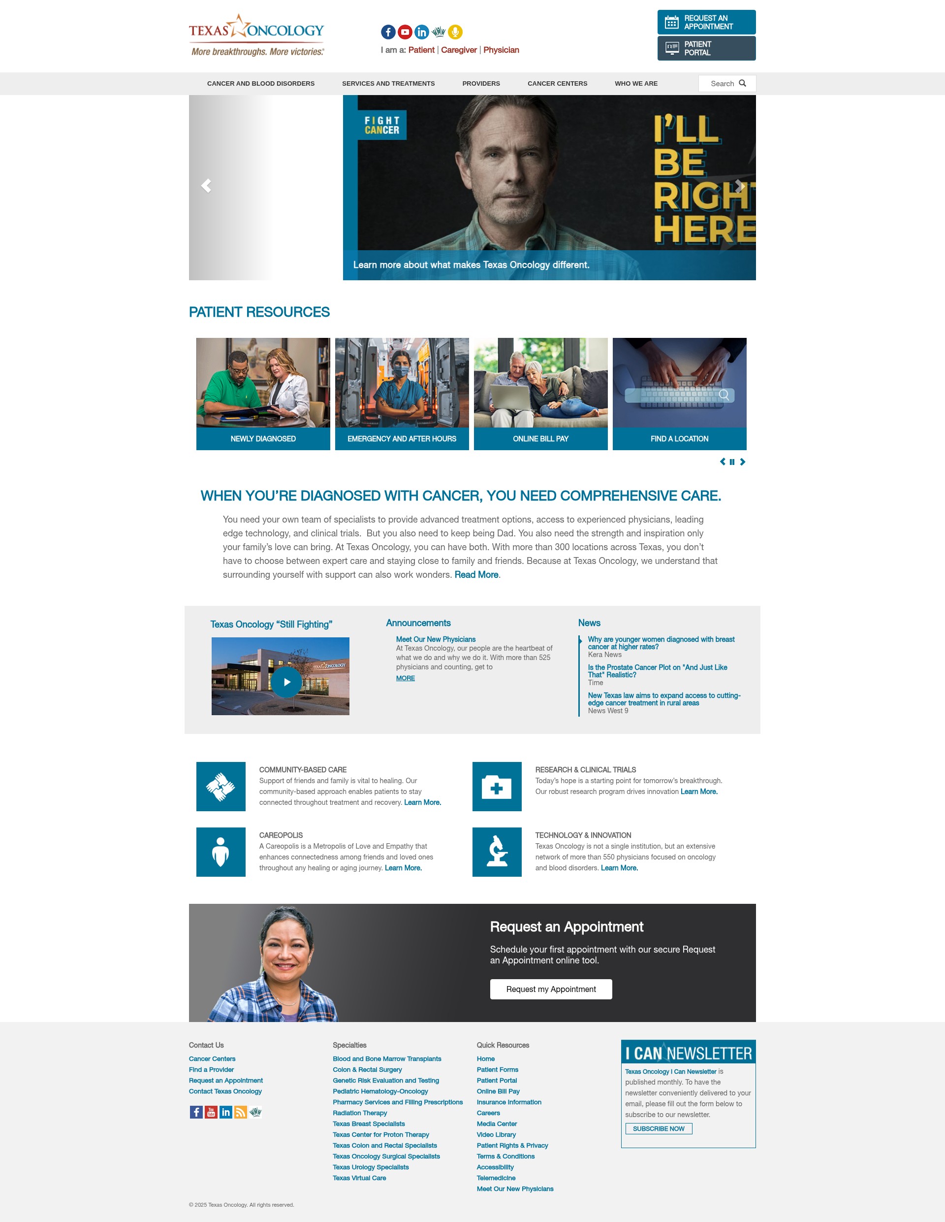 Screenshot of texasoncology.com