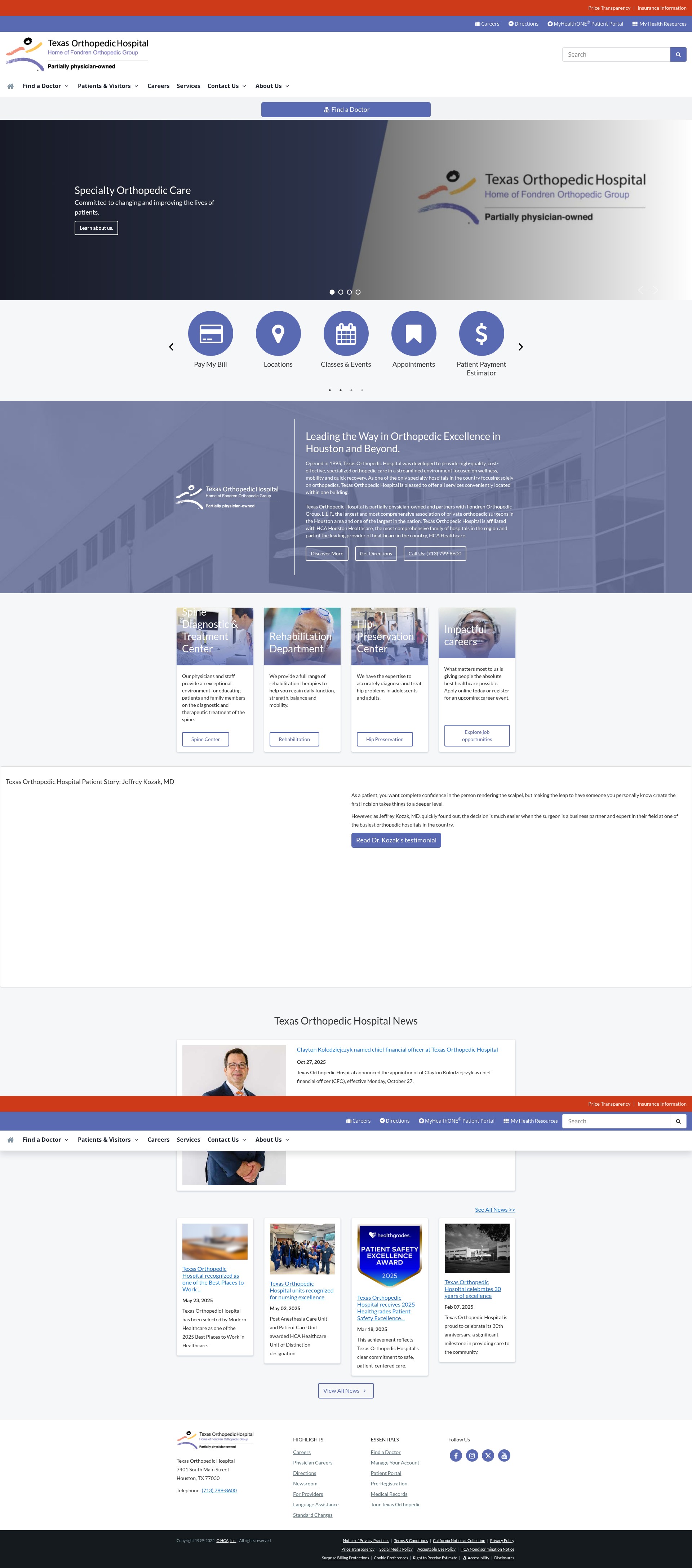 Screenshot of texasorthopedic.com