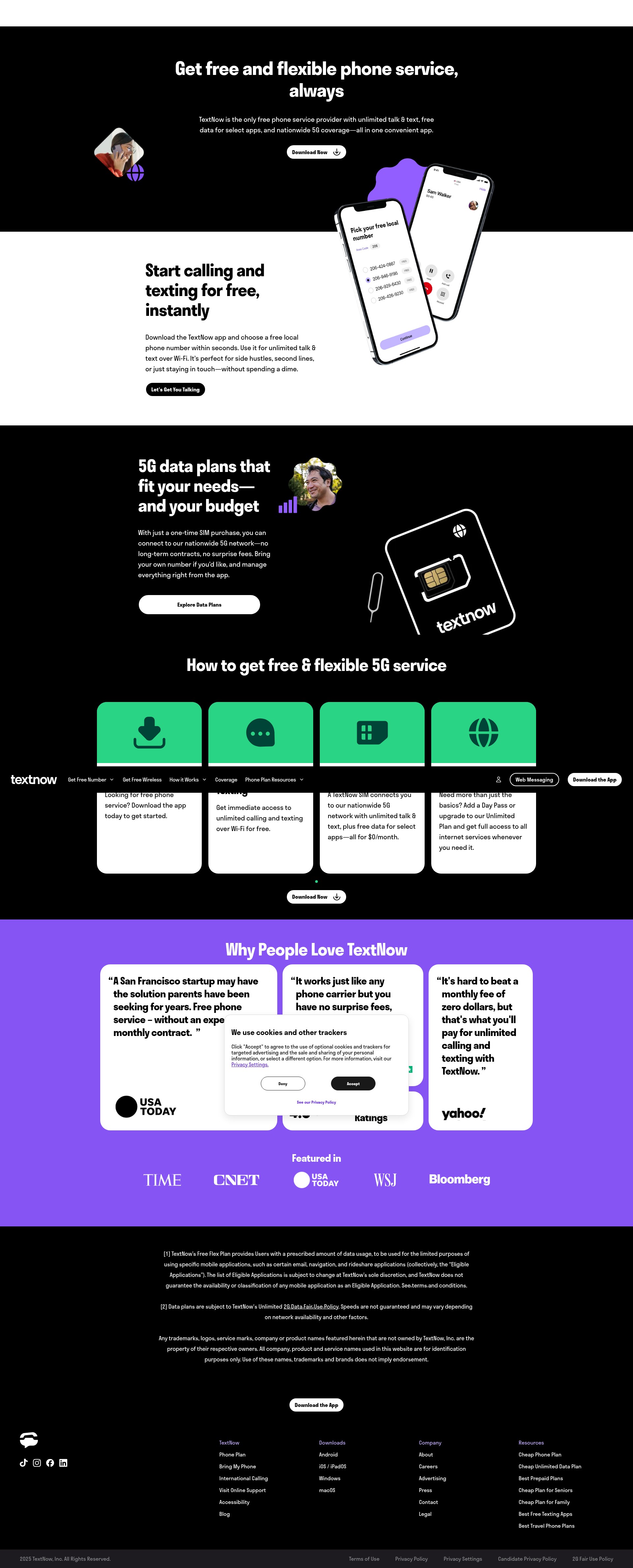 Screenshot of textnow.com