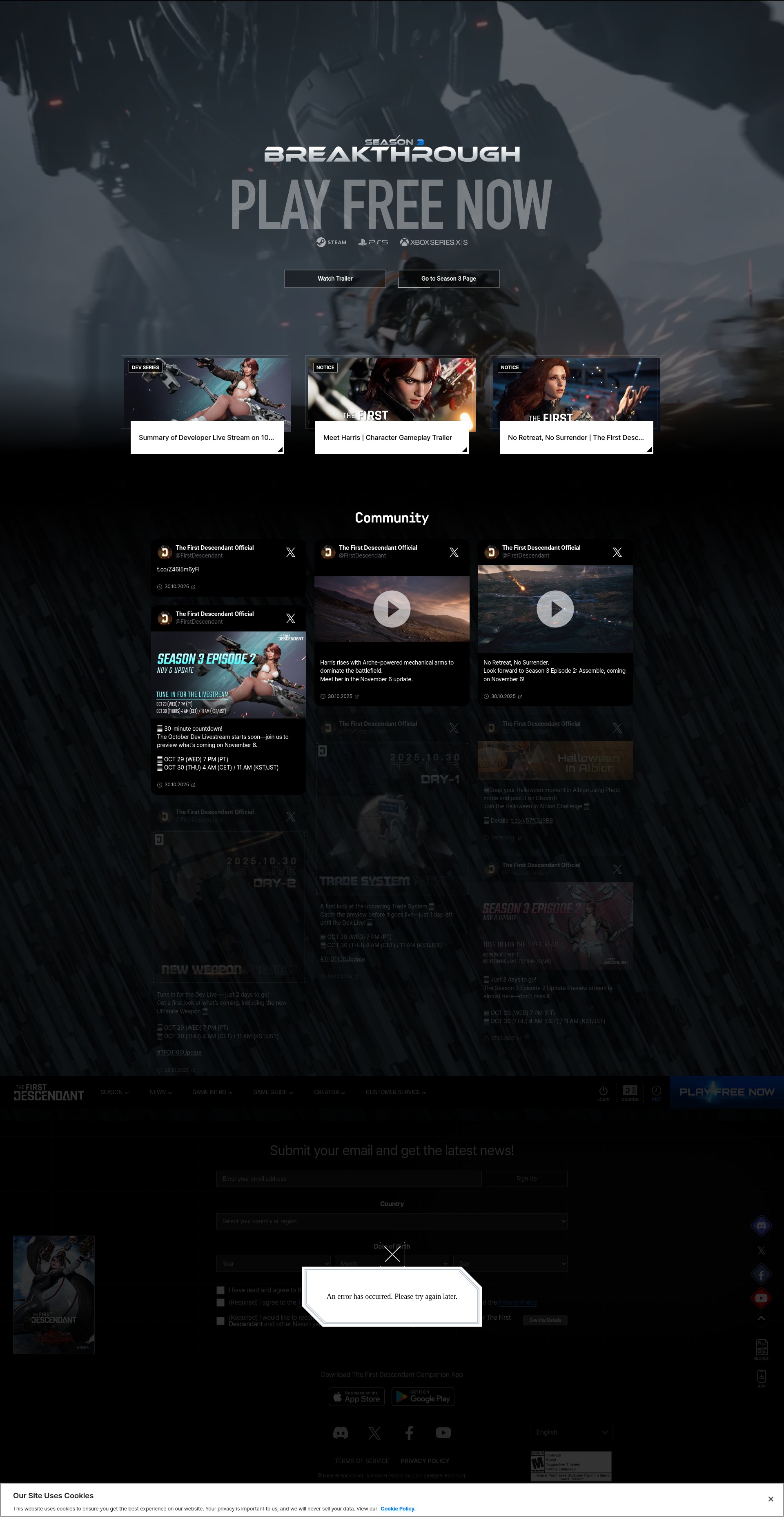 Screenshot of tfd.nexon.com