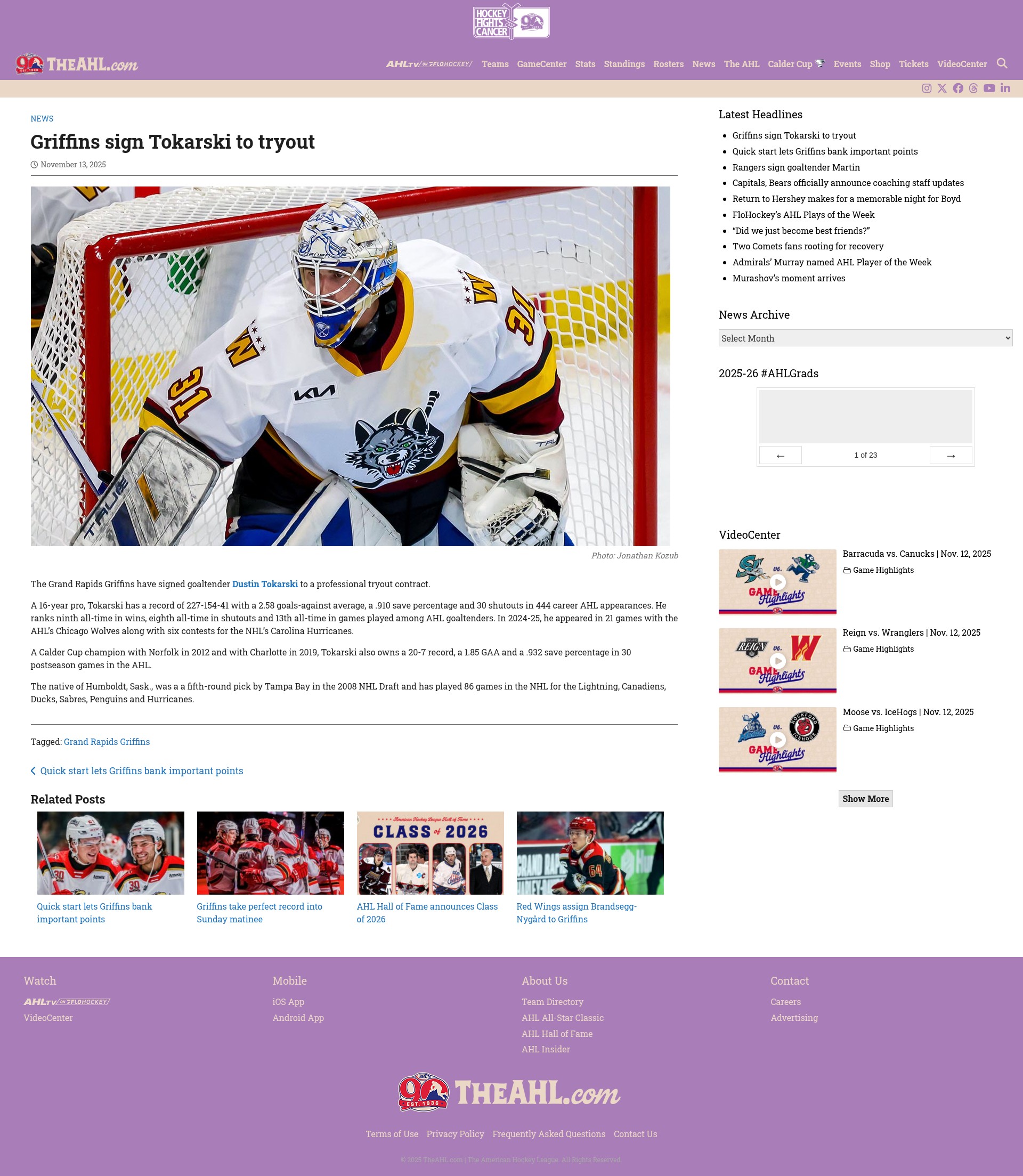 Screenshot of theahl.com