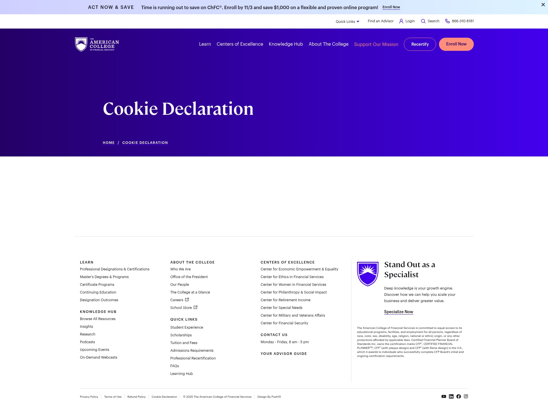 Screenshot of theamericancollege.edu